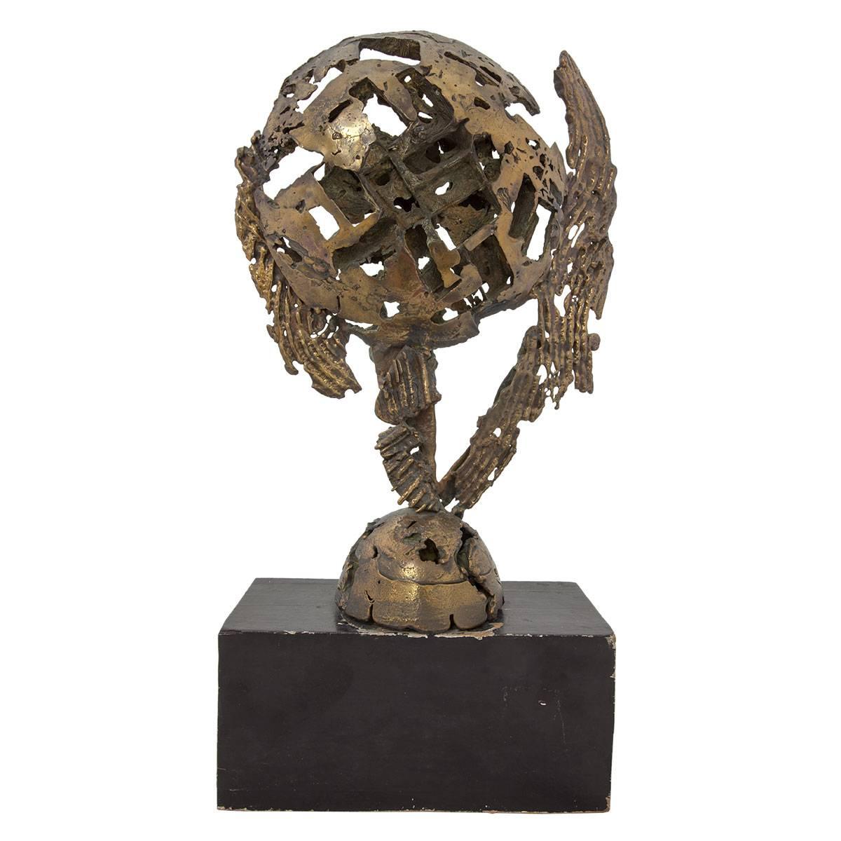 Unknown Abstract Sculpture – Brutalistische italienische Bronzeskulptur der Moderne (nach Art von Pomodoro)