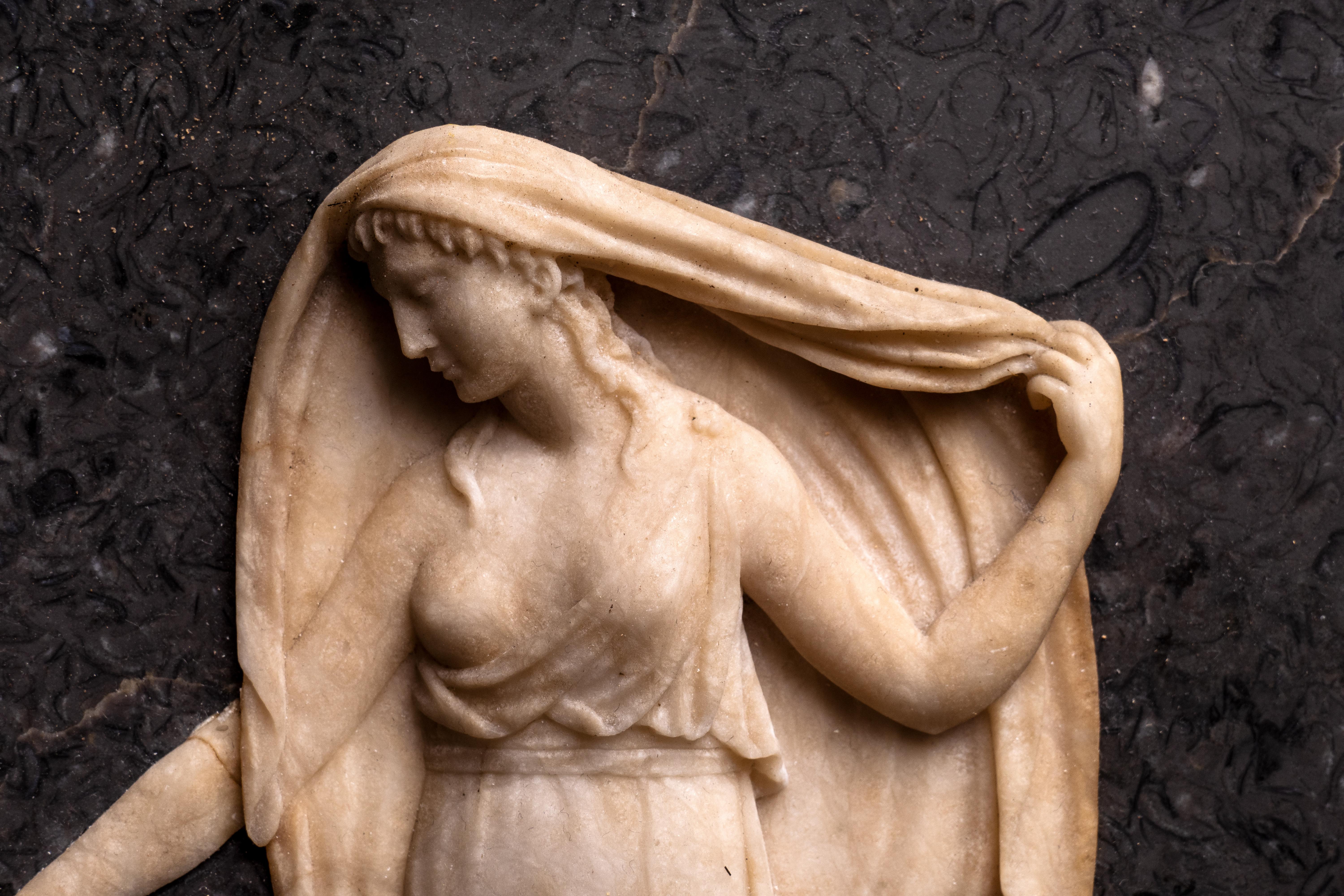 ITALIAN NEOCLASSICAL MARBLE BAS-RELIEF PLAQUE  - Black Figurative Sculpture by Unknown