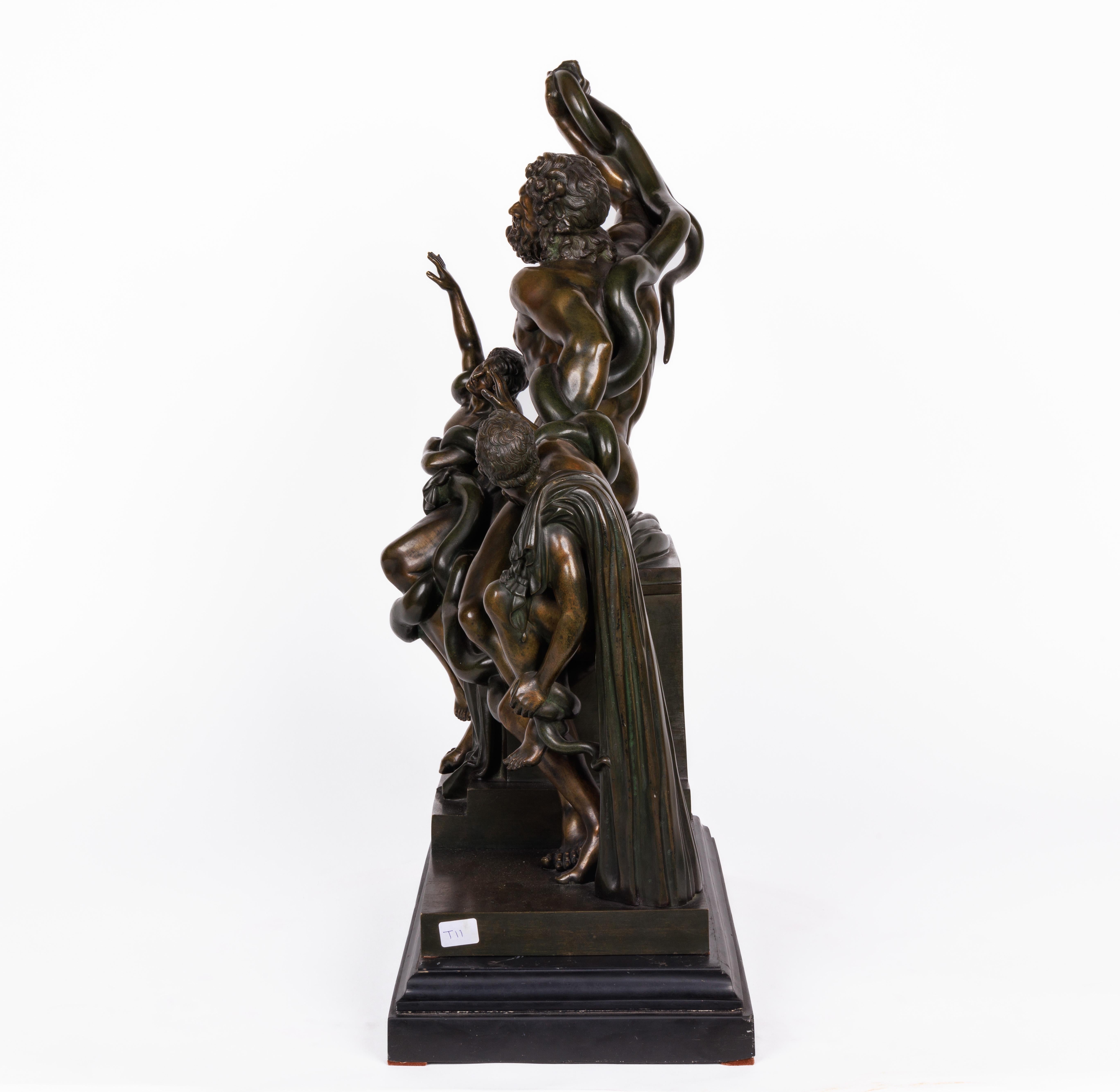 An Italian grand tour patinated bronze group sculpture of Laocoon and his sons, After the antique by Agesander of Rhodes, C. 1870

Very nice quality sculpture, sitting on a black slate base. We did not find any marks on this sculpture.

Good