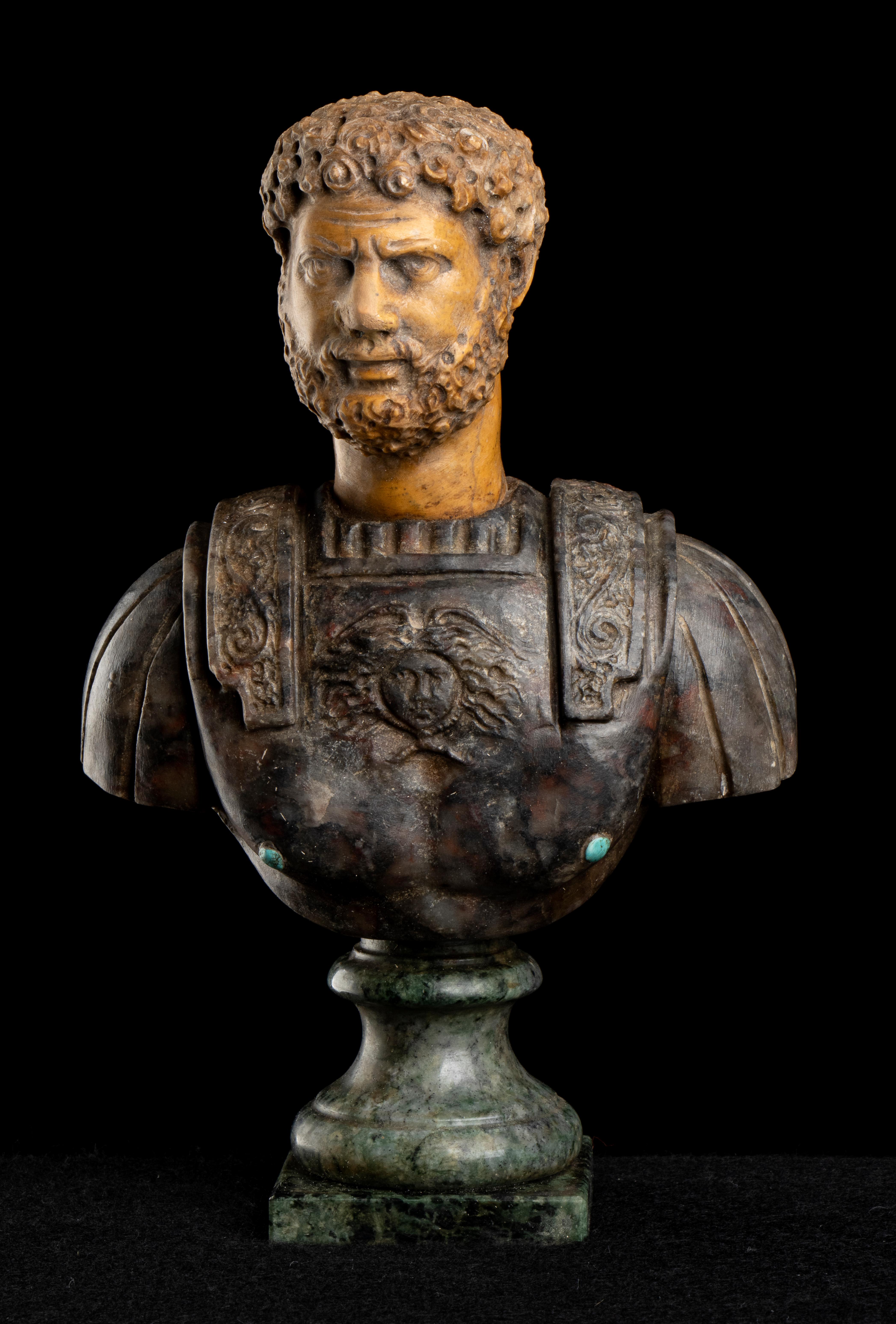 Unknown Figurative Sculpture - Italian Polychrome Marble Sculpture Bust Of Roman Emperor Hadrian Grand Tour 