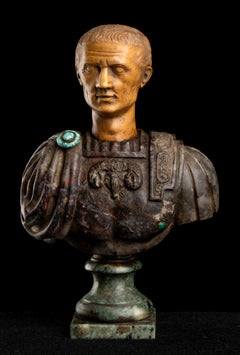 Antique Italian Polychrome Marble Sculpture Bust Of Roman Jiulis Caesar Grand Tour 19th