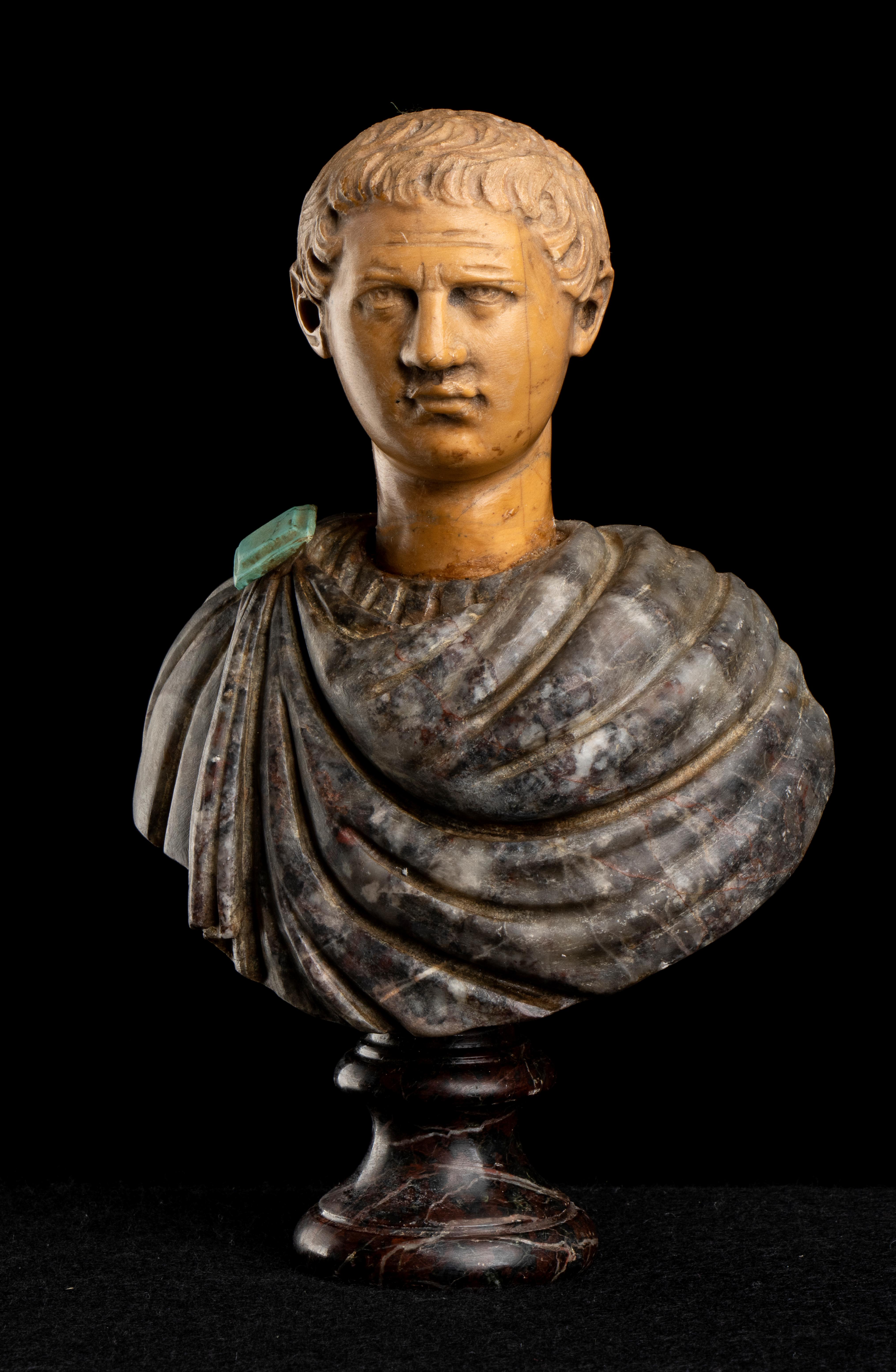 Italian Polychrome Marble Sculpture Bust Roman Emperor Tiberius Grand Tour 19th 7