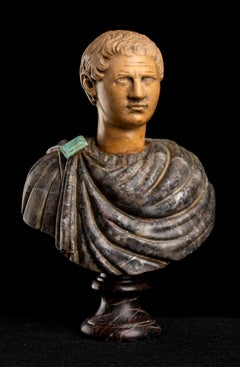 Antique Italian Polychrome Marble Sculpture Bust Roman Emperor Tiberius Grand Tour 19th
