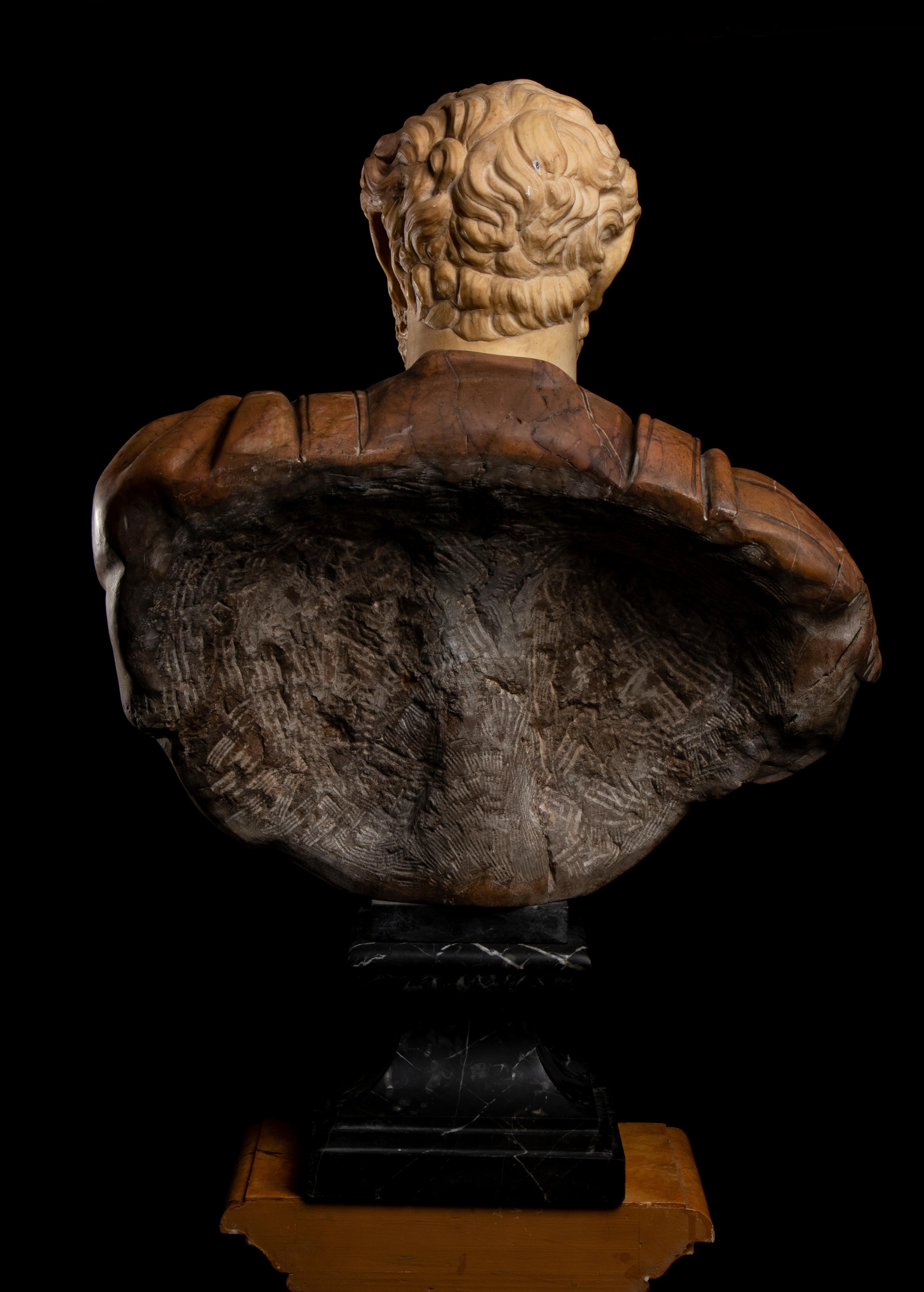 Italian Polychrome Marble Sculpture Portrait Roman Emperor Hadrian Classical For Sale 9