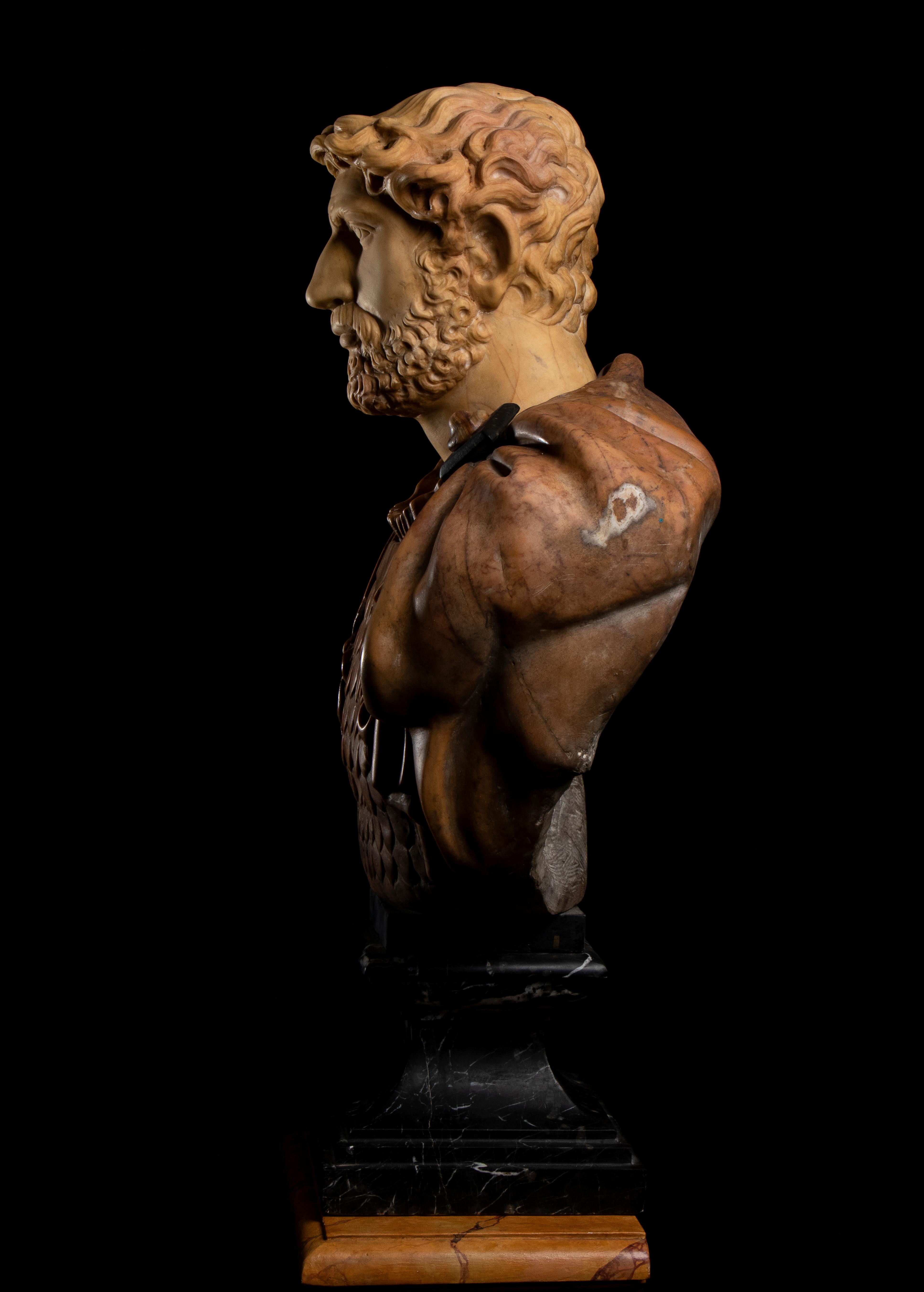 Italian Polychrome Marble Sculpture Portrait Roman Emperor Hadrian Classical For Sale 12