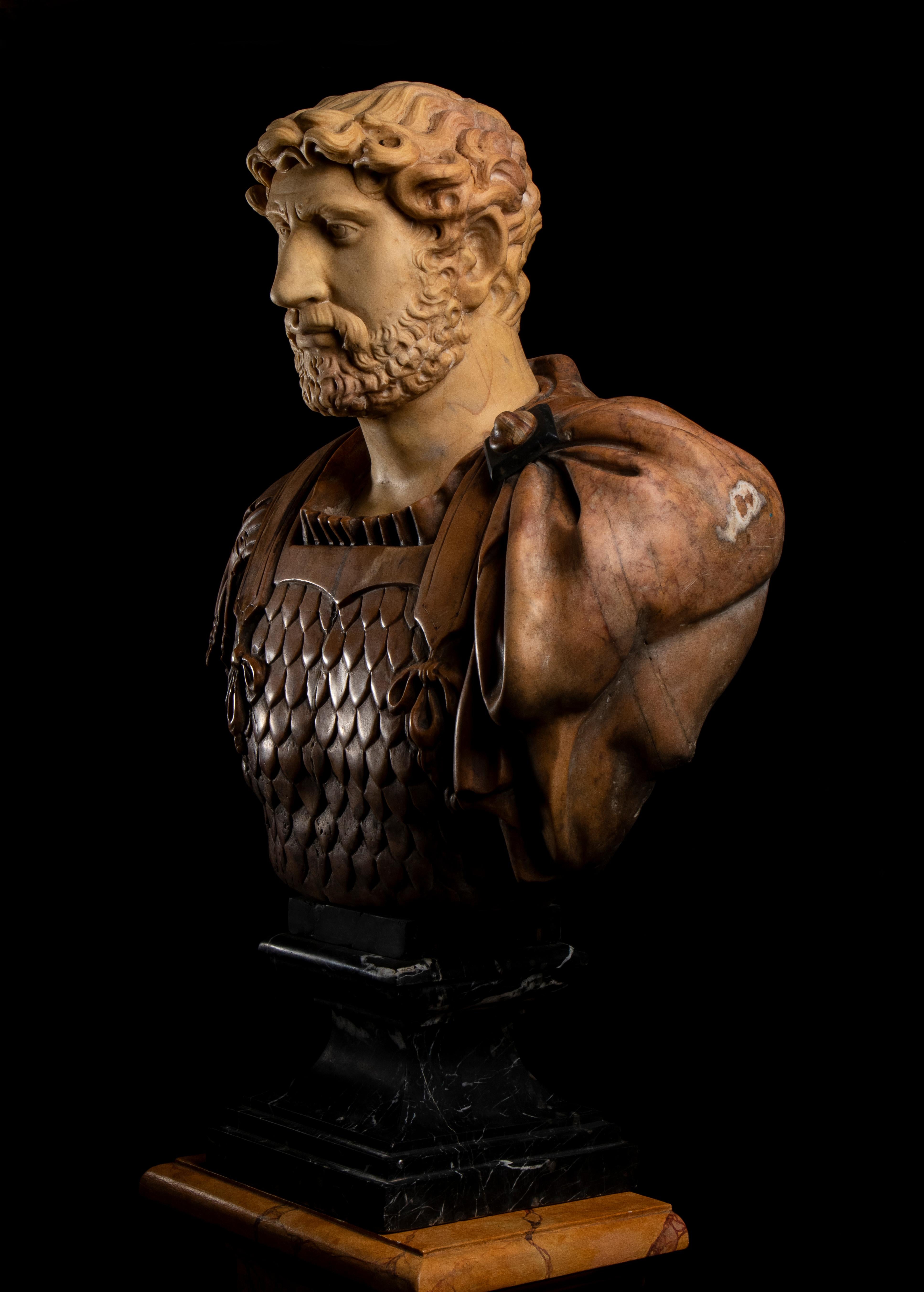 Italian Polychrome Marble Sculpture Portrait Roman Emperor Hadrian Classical For Sale 13