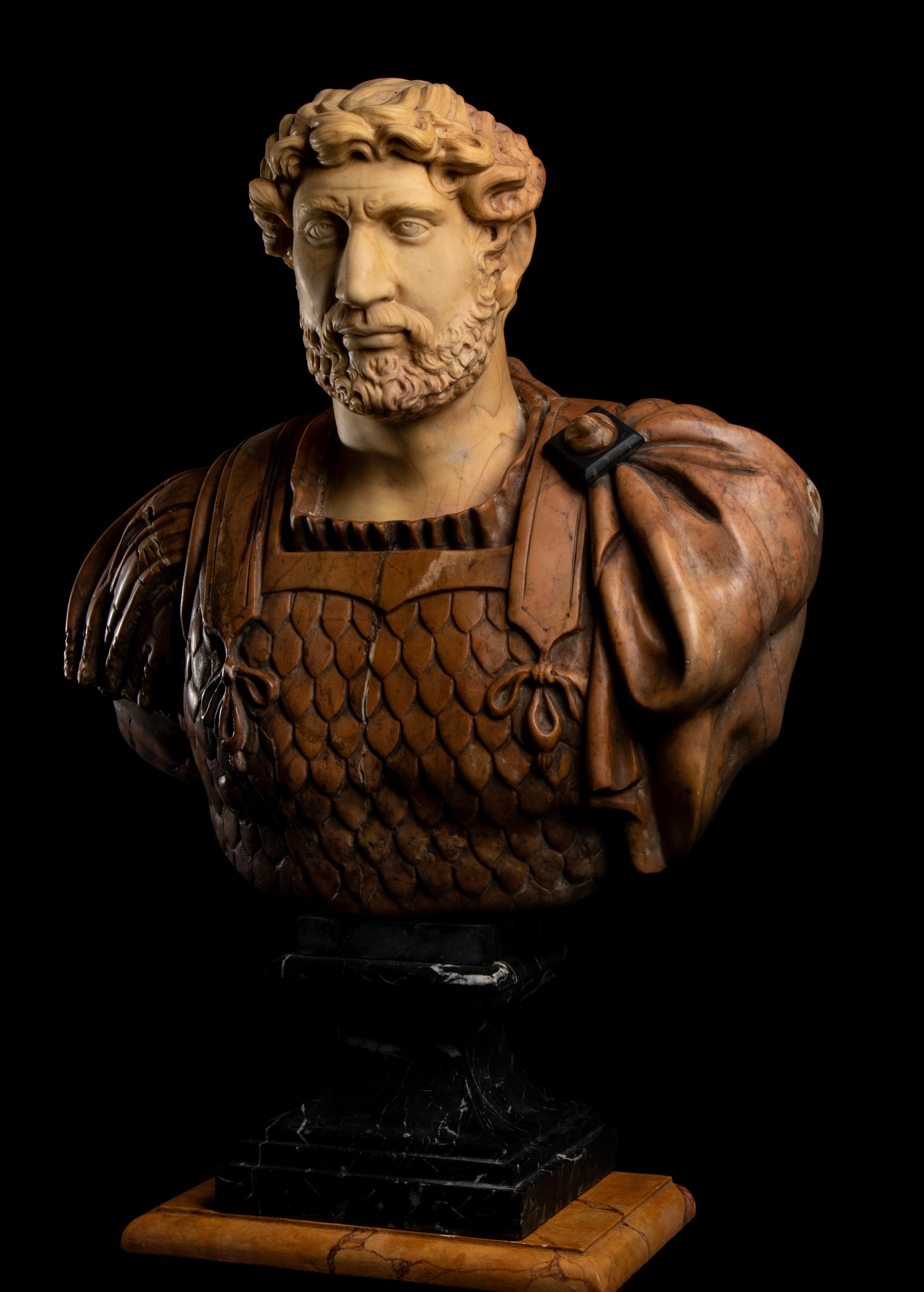 Italian Polychrome Marble Sculpture Portrait Roman Emperor Hadrian Classical For Sale 14