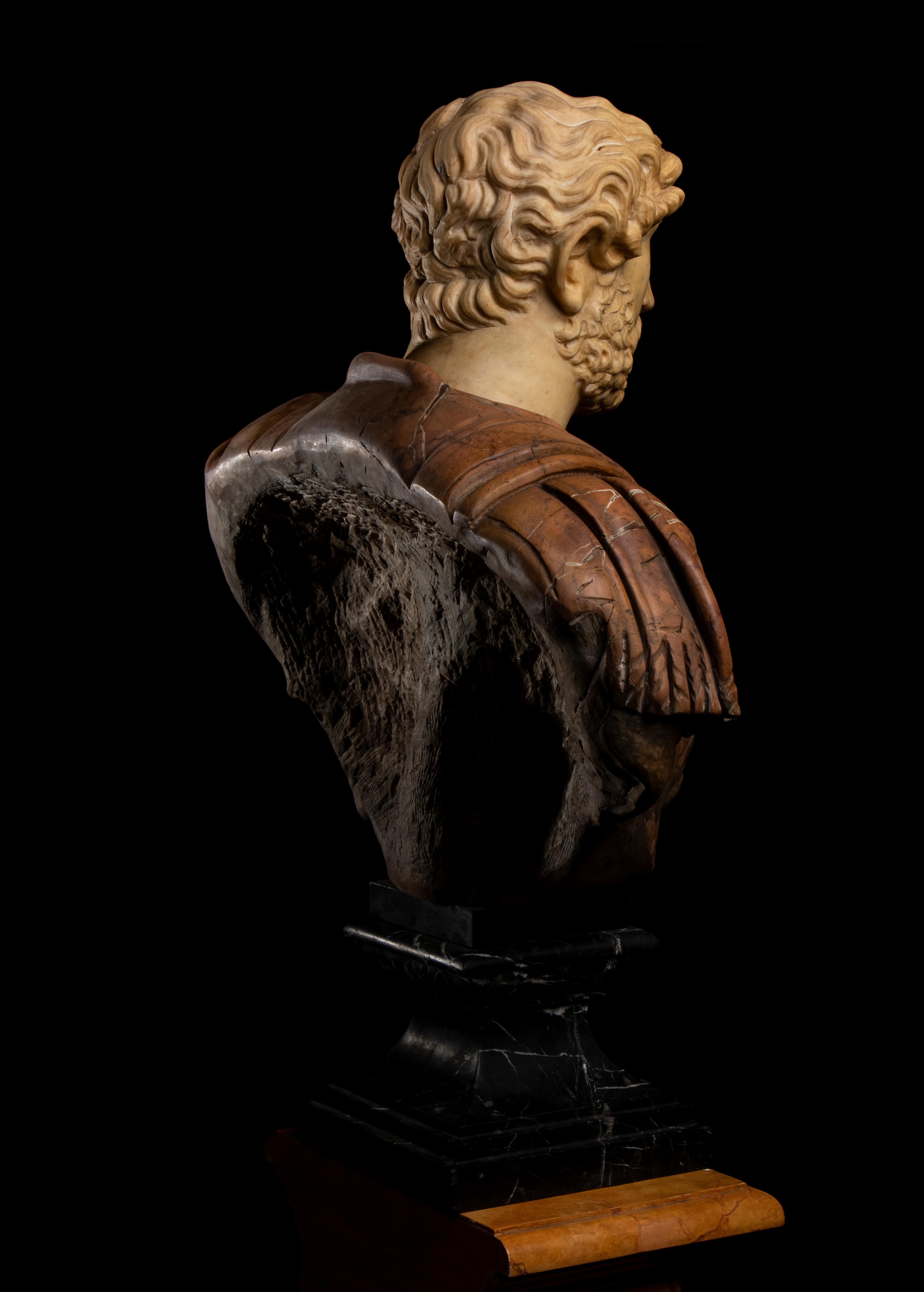 Italian Polychrome Marble Sculpture Portrait Roman Emperor Hadrian Classical For Sale 7
