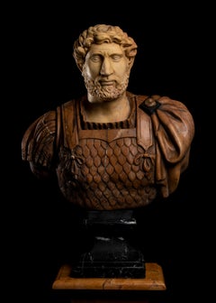 Italian Polychrome Marble Sculpture Portrait Roman Emperor Hadrian Classical