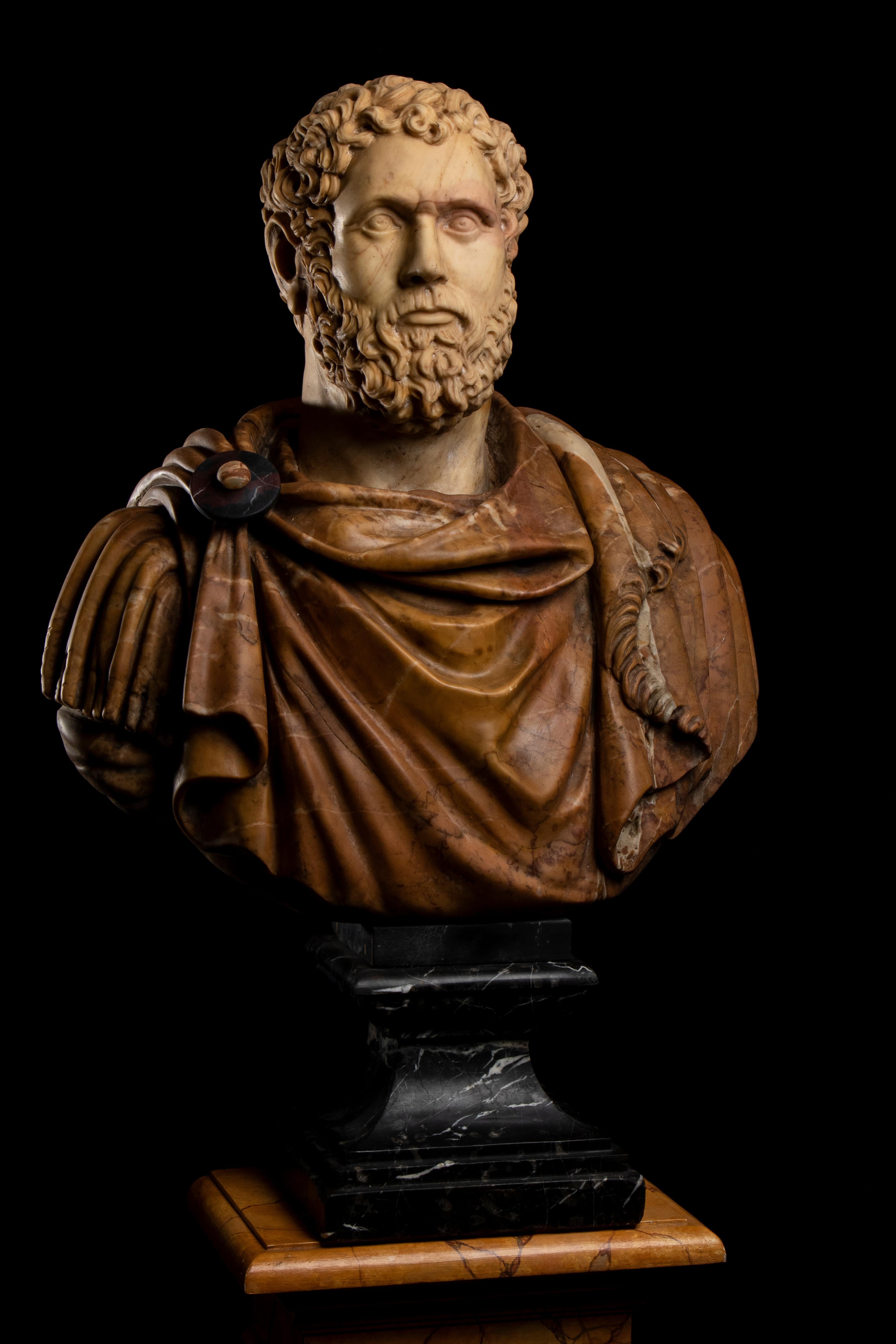 Italian Polychrome Marble Sculpture Portrait Roman Emperor Septimius Severus For Sale 9
