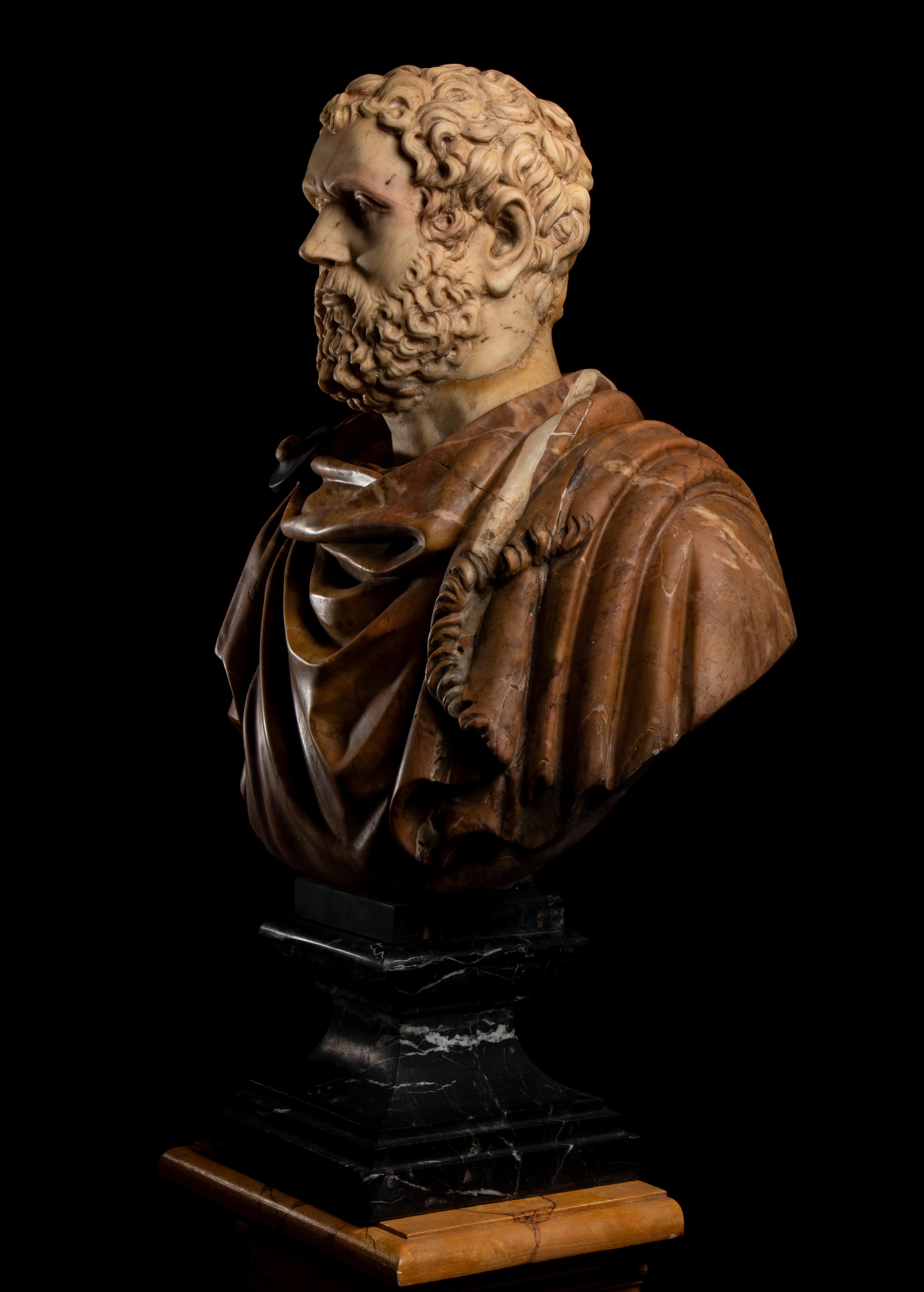 Italian Polychrome Marble Sculpture Portrait Roman Emperor Septimius Severus For Sale 2