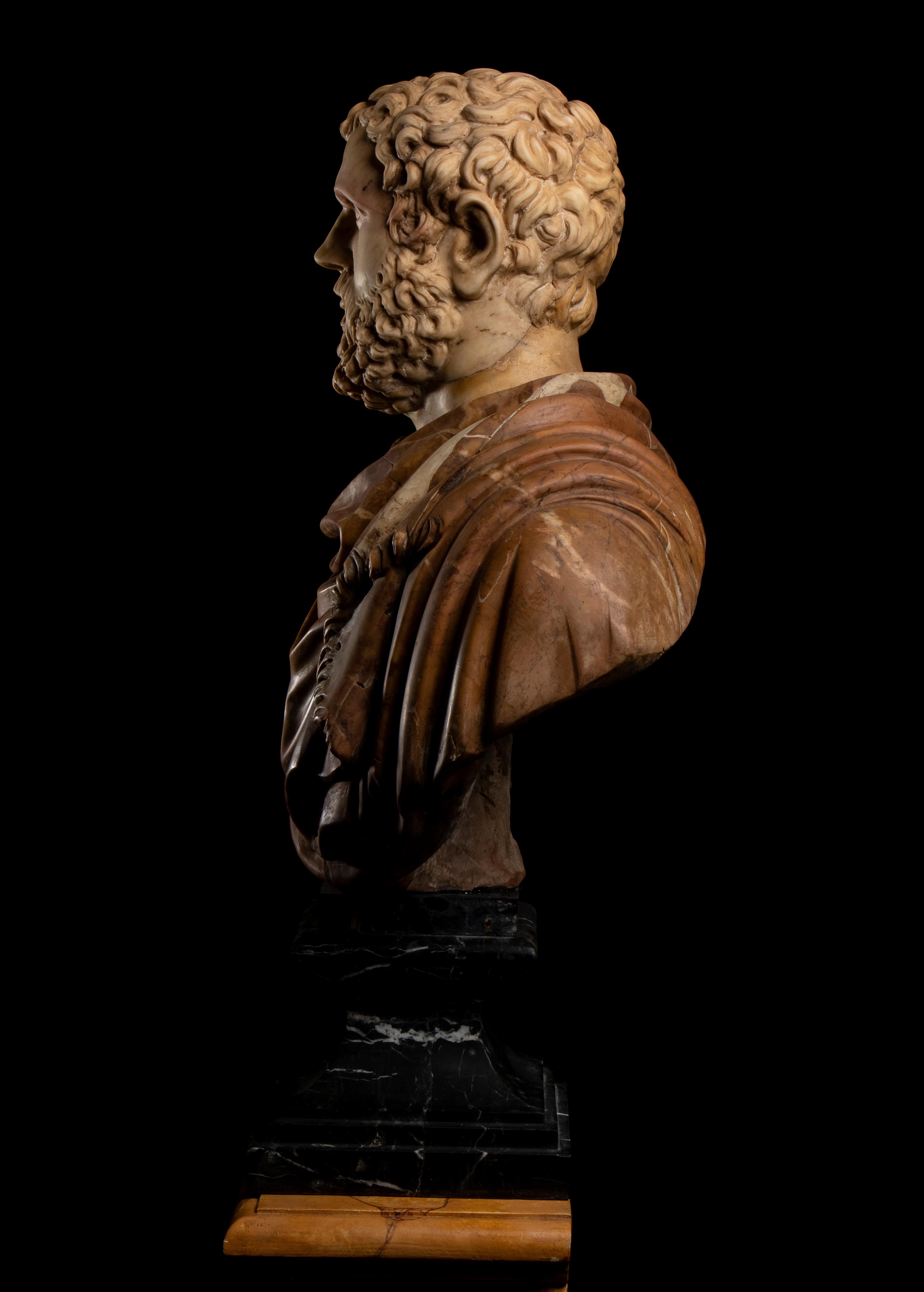 Italian Polychrome Marble Sculpture Portrait Roman Emperor Septimius Severus For Sale 3