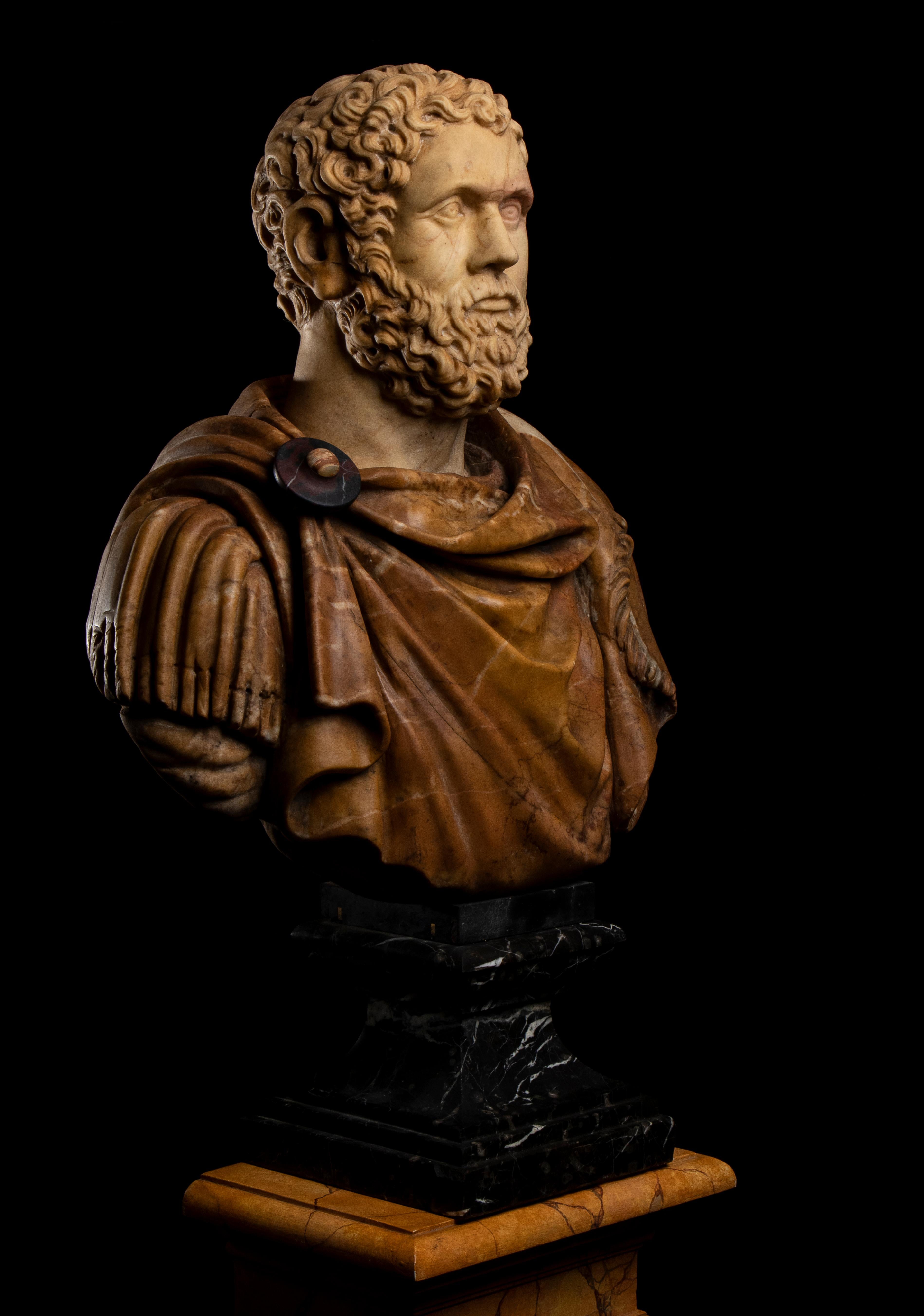Italian Polychrome Marble Sculpture Portrait Roman Emperor Septimius Severus For Sale 8