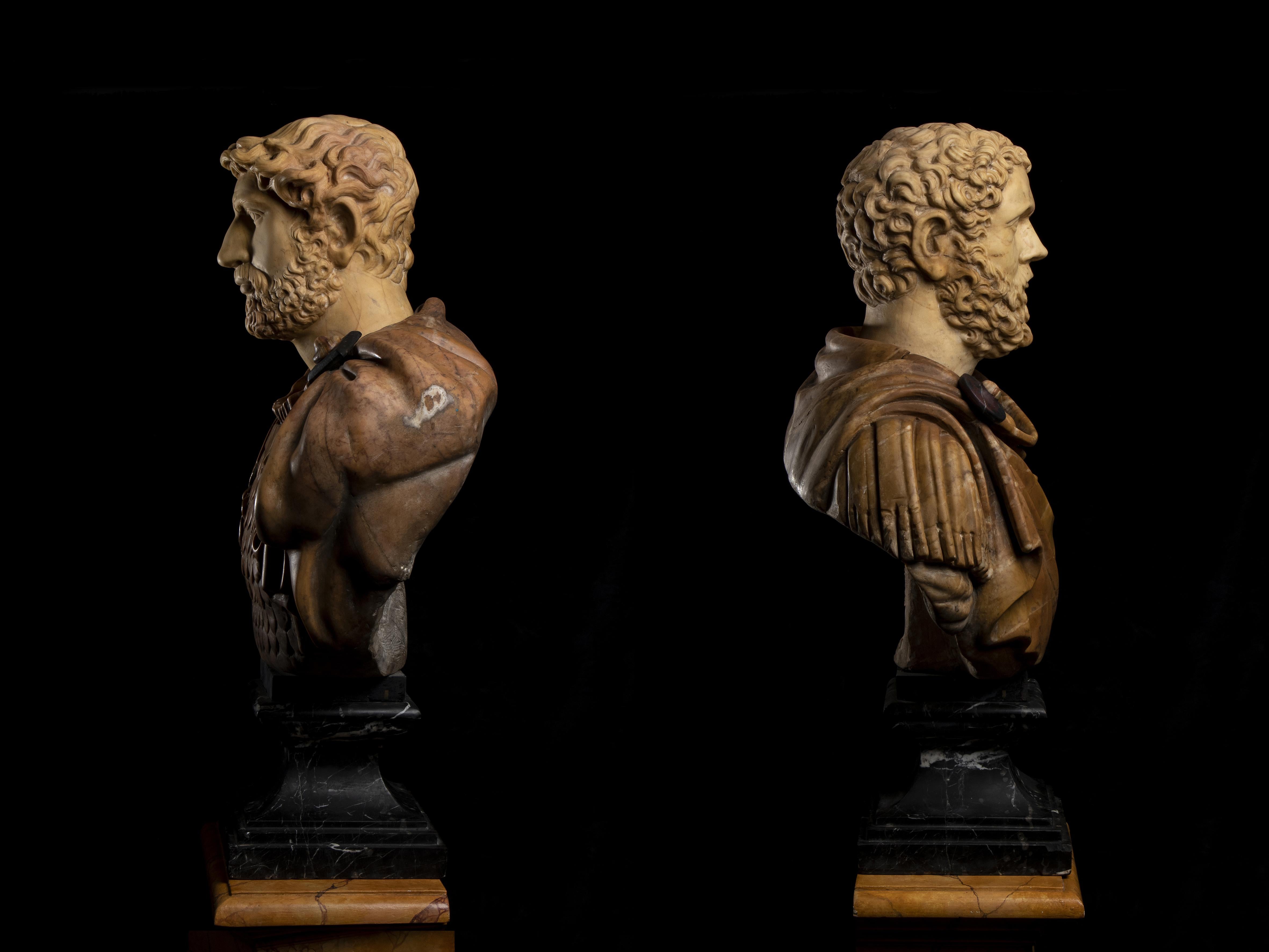 Italian Polychrome Pair Marble Sculptures Portraits Roman Emperors Classical For Sale 2