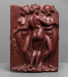 PLACA EN RELIEVE ITALIANA CON LAS TRES GRACIAS EN ROSSO ANTICO