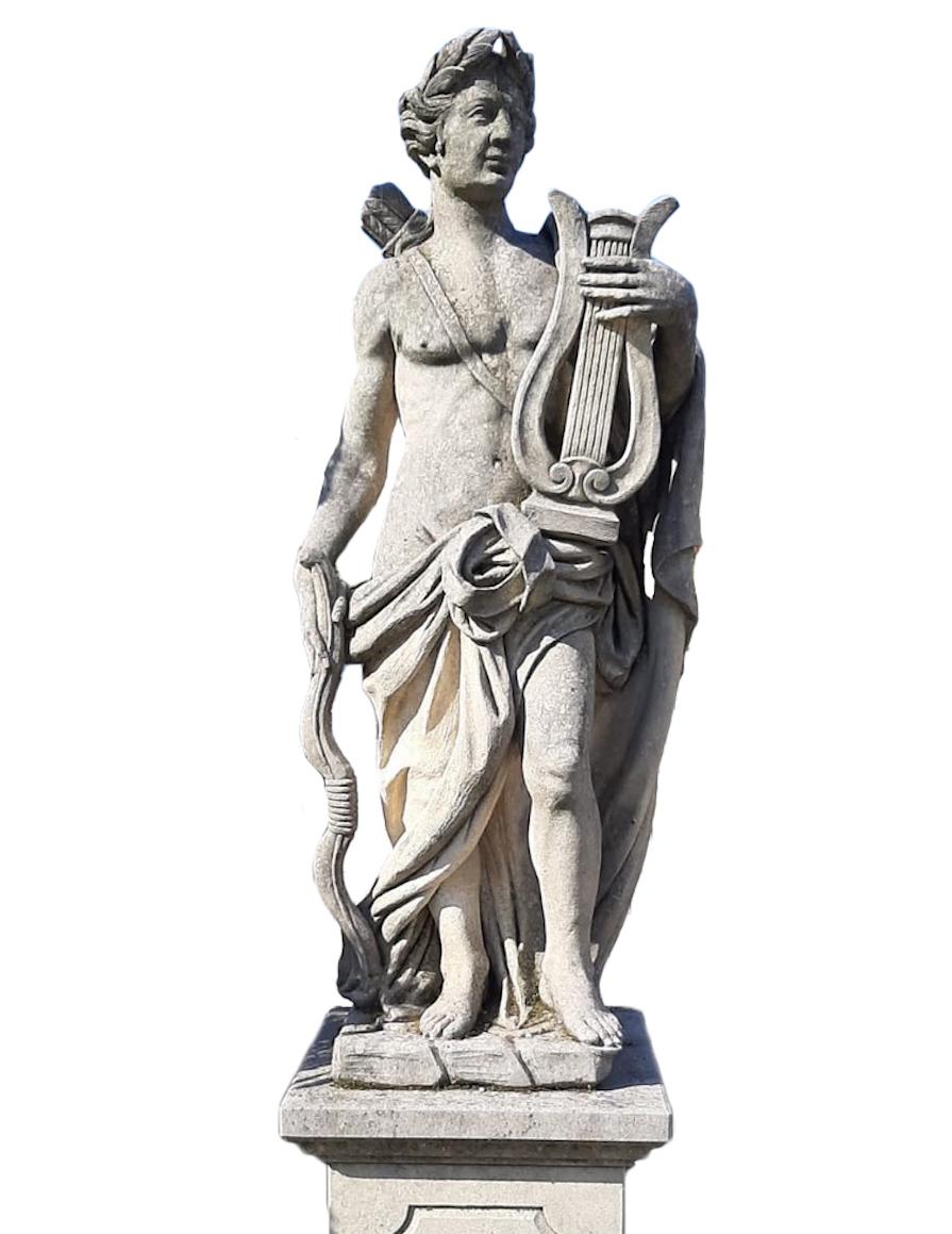 Finely carved mythological subject in Vicenza limestone of Apollo and Minerva  Excellent condition from an estate of Veneto.
Measurements: Statues cm 150, base cm 85.