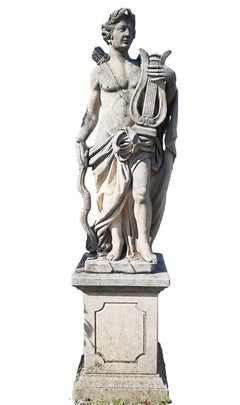 Scultura da giardino in pietra italiana raffigurante il soggetto mitologico romano Apollo