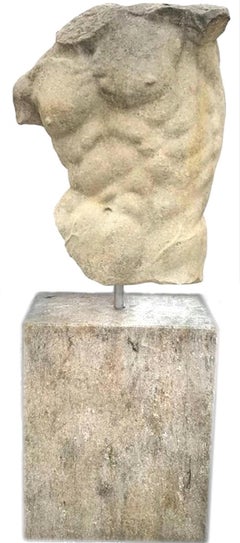 Italienische Steinskulptur eines antiken Torsos mit Sockel