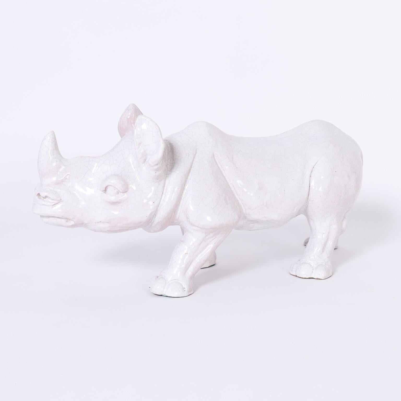 Italian Terra Cotta Rhinoceros Sculpture For Sale 1