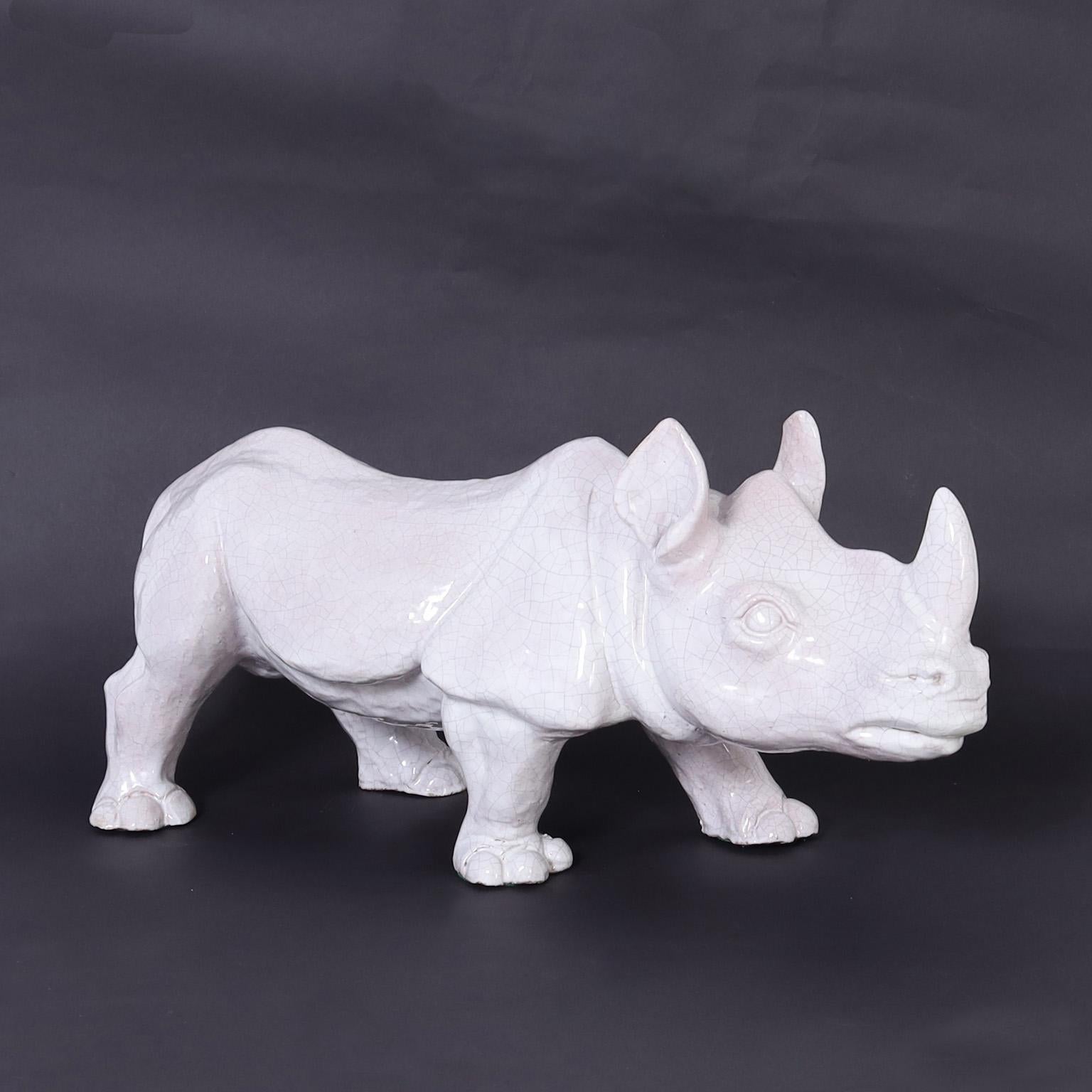 Italian Terra Cotta Rhinoceros Sculpture For Sale 5