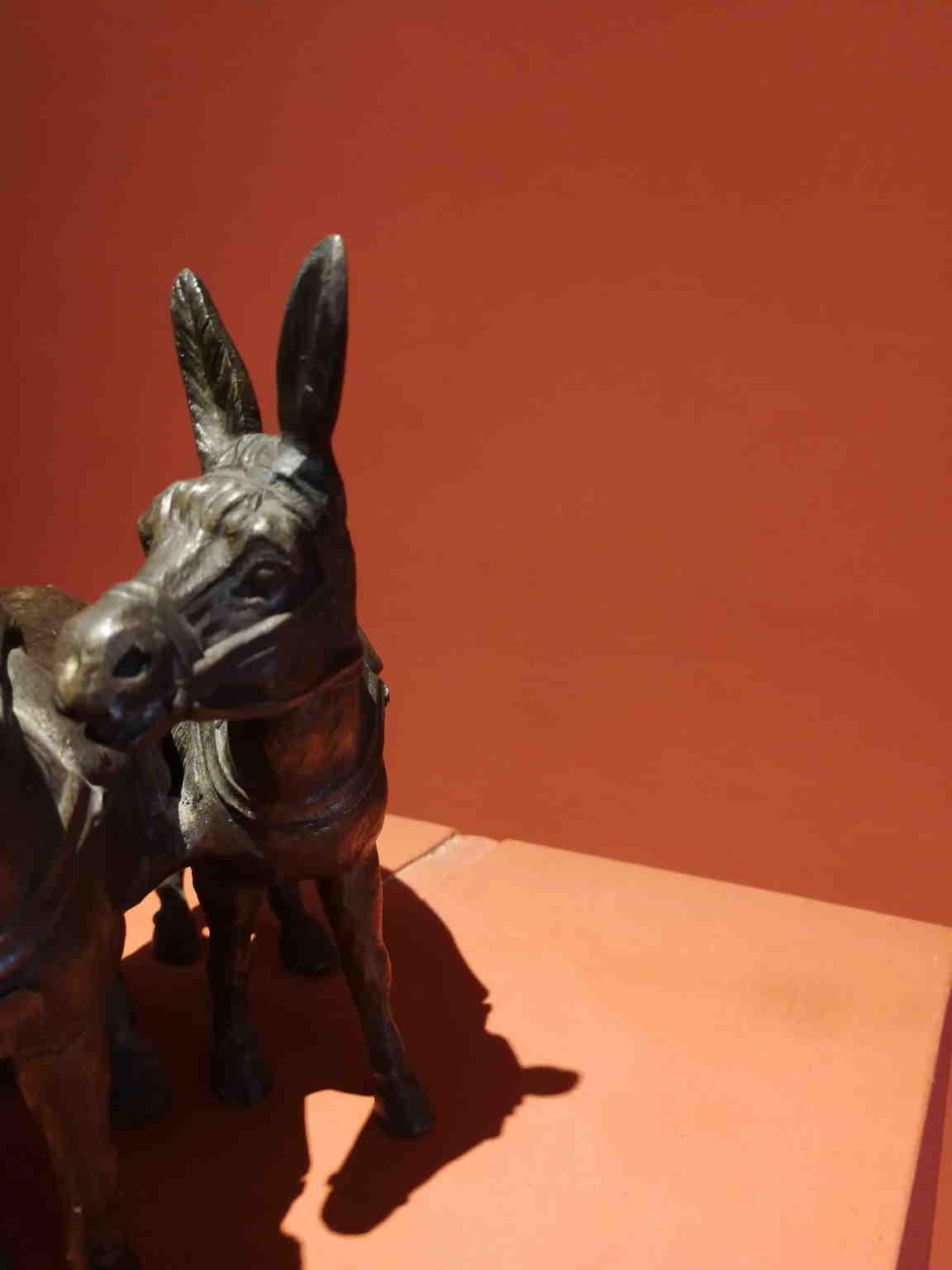 Italian Tre Donkeys Lucky charm bronze statue 19 century 1