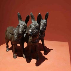 Antique Italian Tre Donkeys Lucky charm bronze statue 19 century