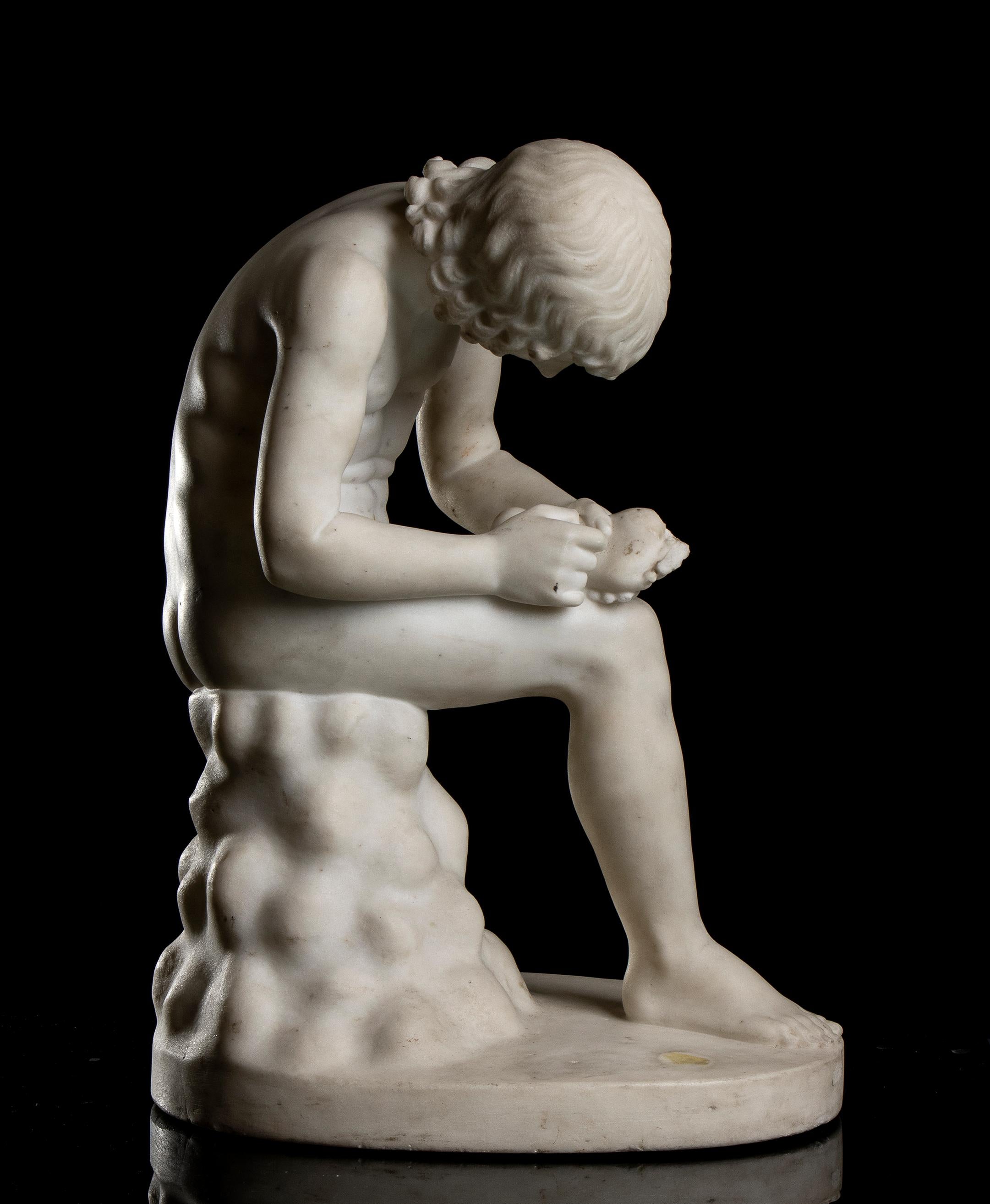 Italienische Skulptur aus weißem Marmor im Grand Tour-Stil eines Jungen mit Thorn aus dem 19. Jahrhundert im Angebot 7