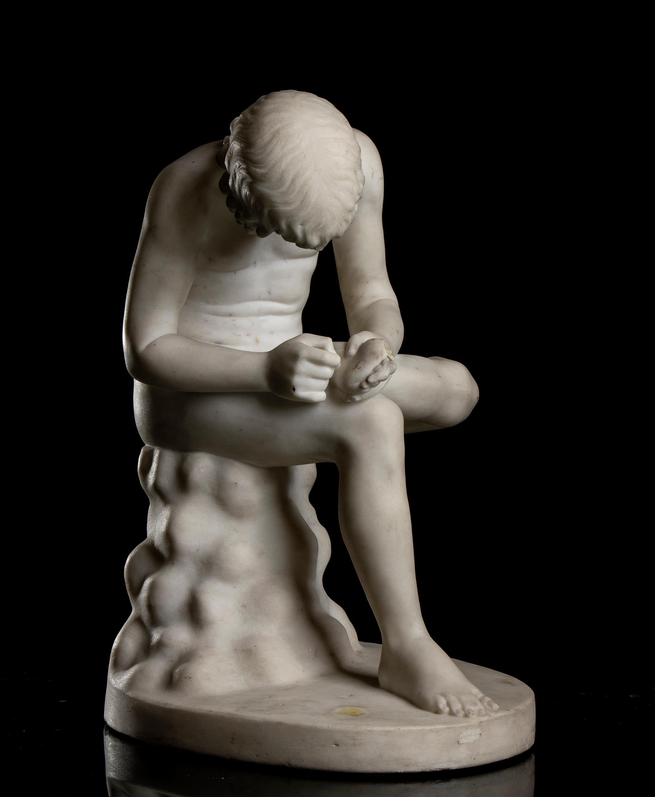 Italian White Marble Sculpture Grand Tour Style Boy With Thorn 19th Century 10
