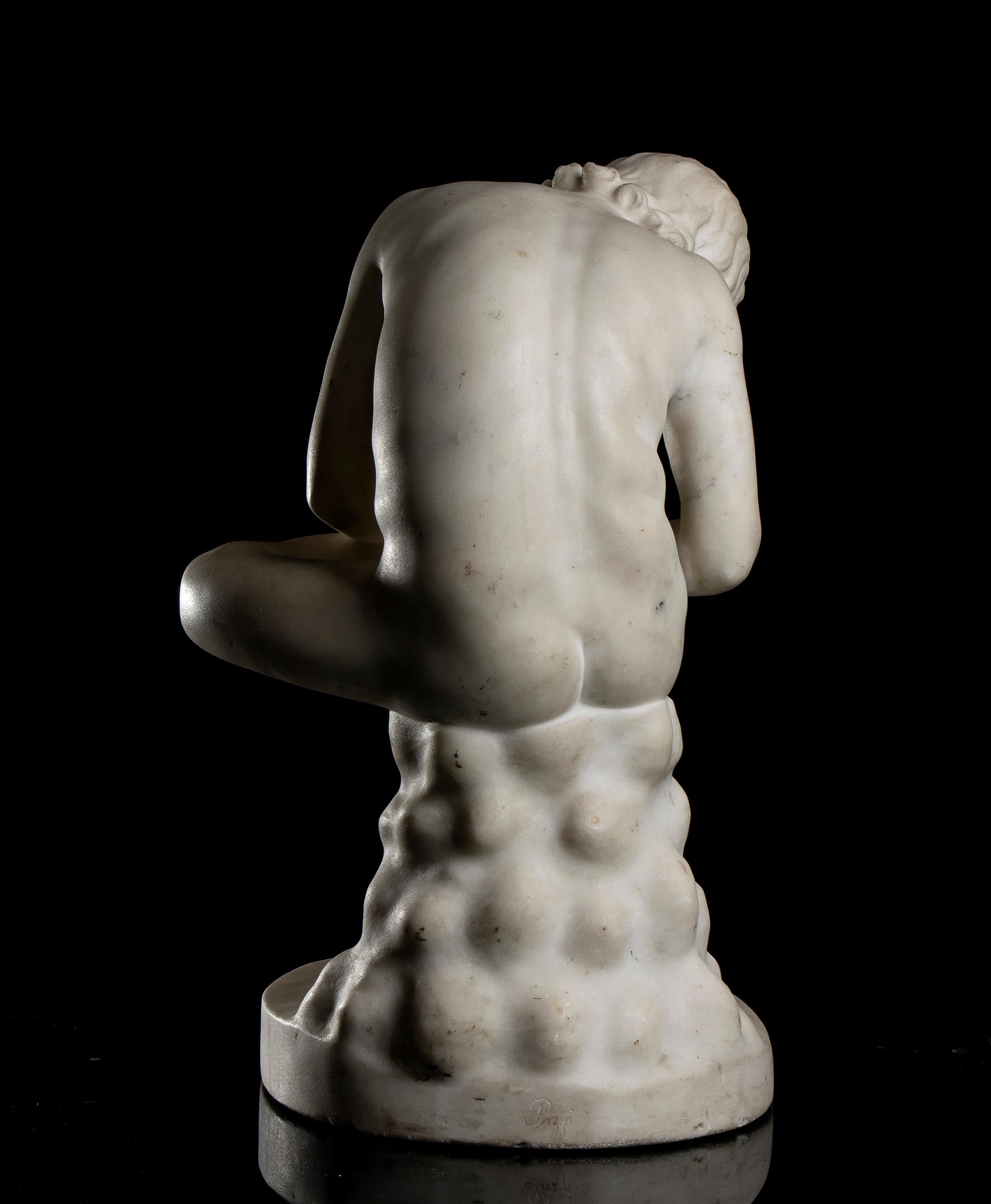 Italian White Marble Sculpture Grand Tour Style Boy With Thorn 19th Century For Sale 6