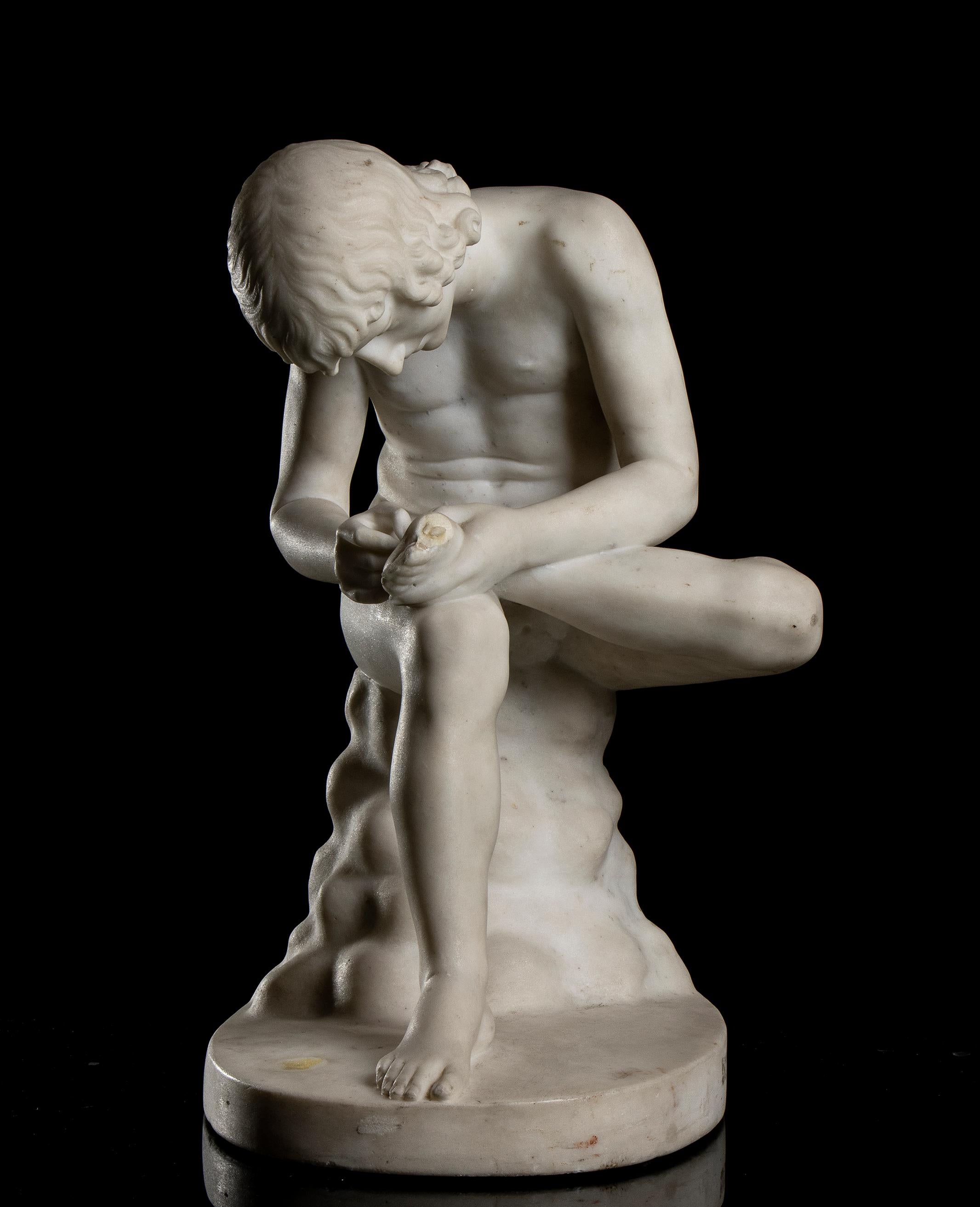 Italian White Marble Sculpture Grand Tour Style Boy With Thorn 19th Century