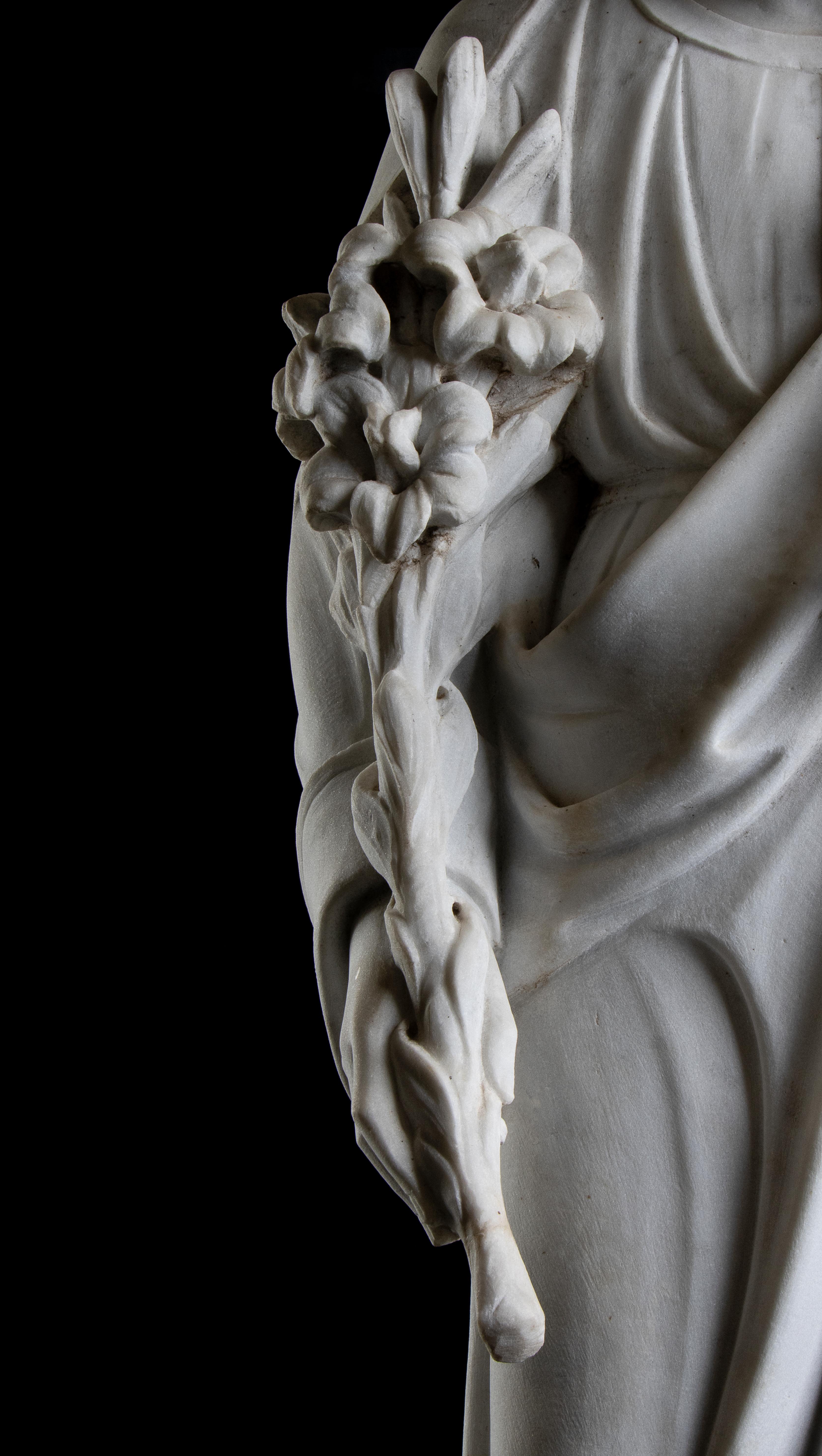 Italienische Bildhauerskulptur des Heiligen Jospeh aus weißem Marmor mit Jesus Christus aus dem 19. Jahrhundert  im Angebot 9