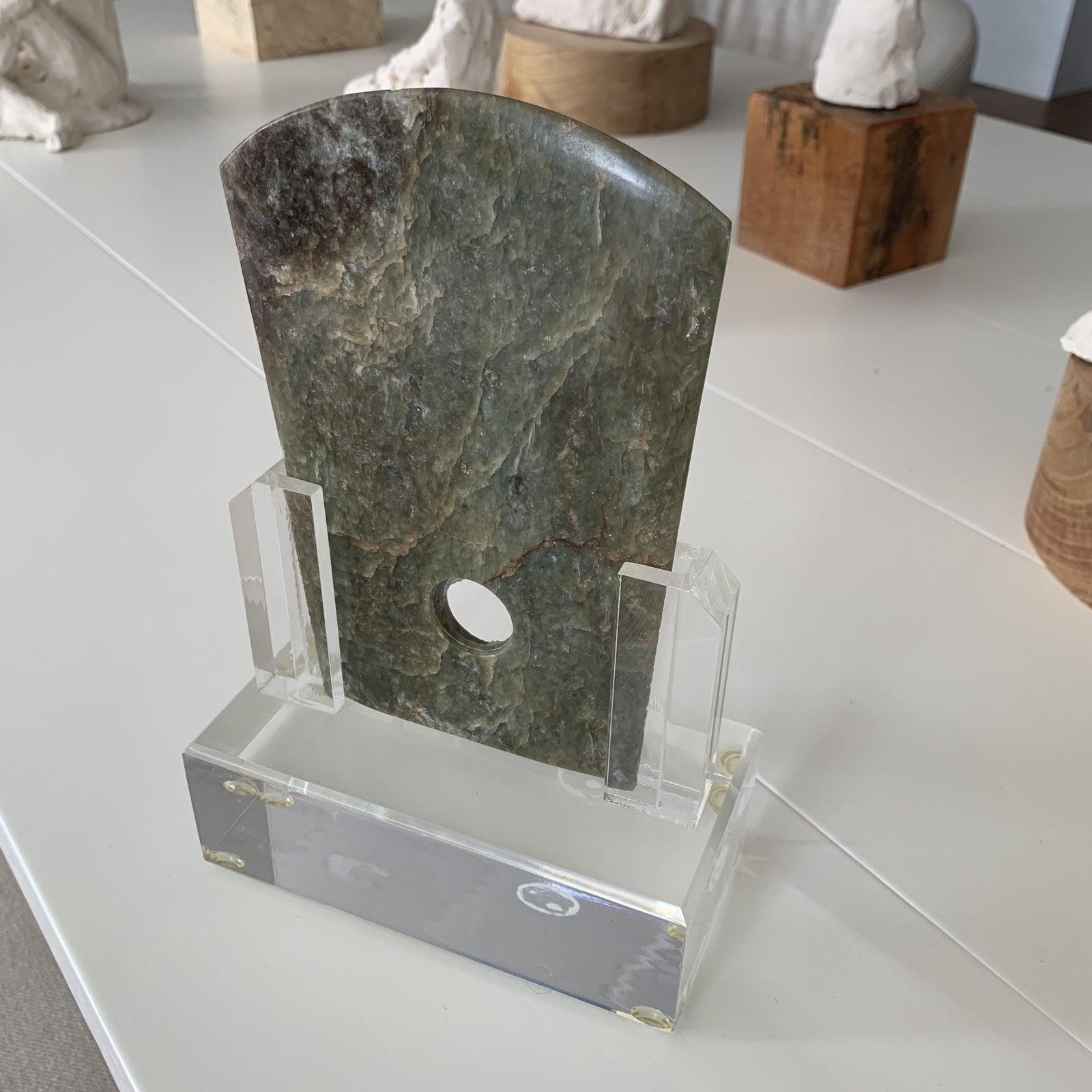 Antique Jade Stone Ax in Custom Lucite Stand 1