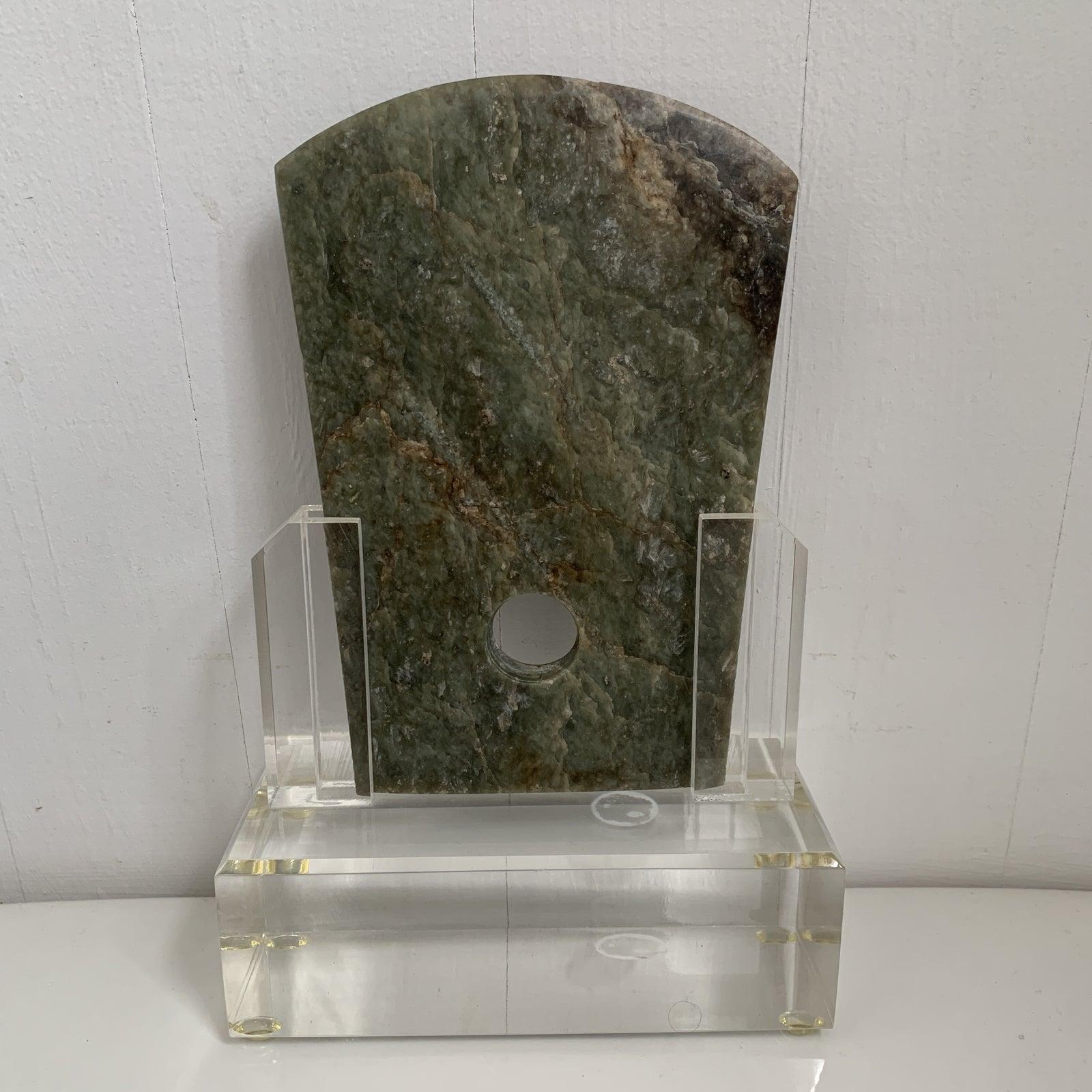 Unknown Abstract Sculpture - Antique Jade Stone Ax in Custom Lucite Stand