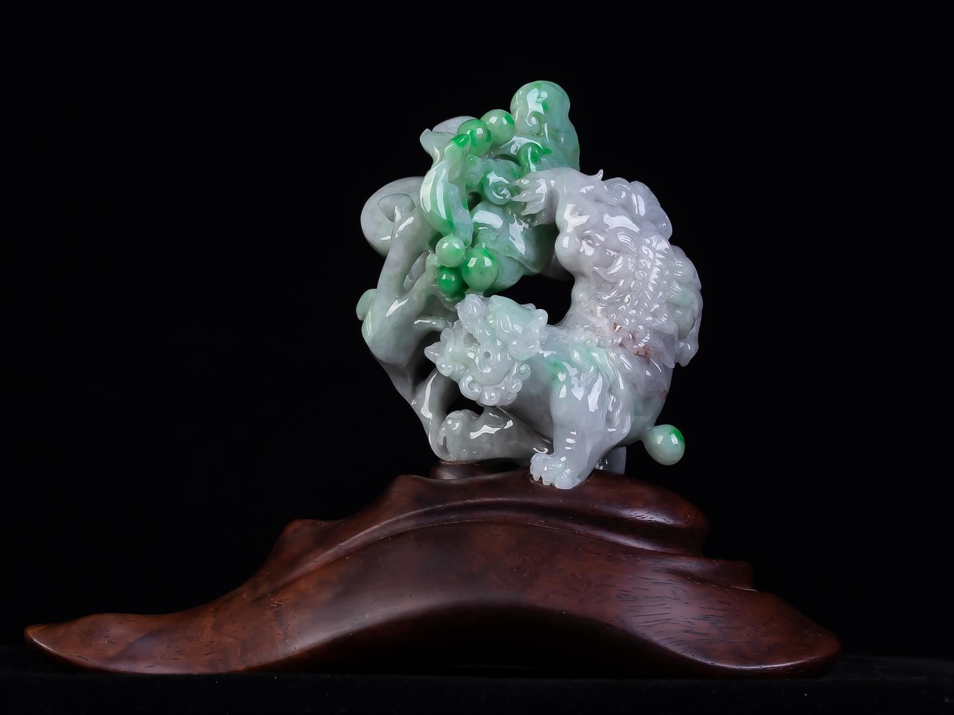Unknown Still-Life Sculpture - Jadeite Jade Foo Lion Carving