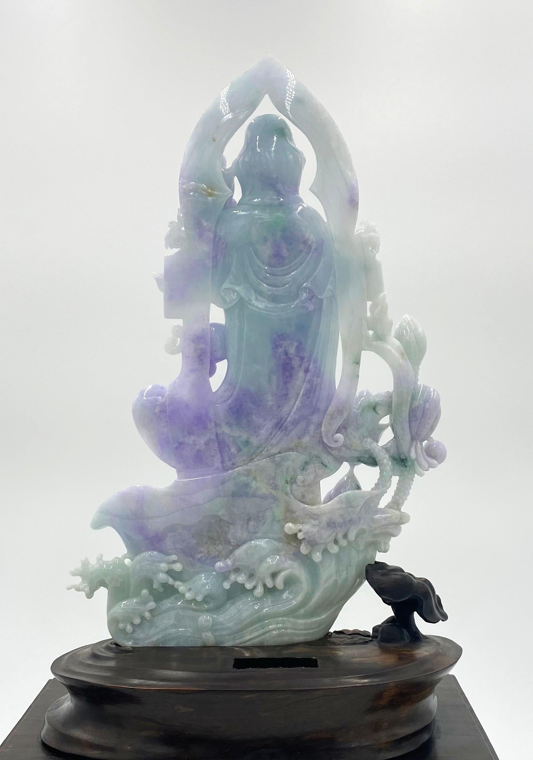 Jadeite Jade Standing Kwan Yin - Sculpture by Unknown