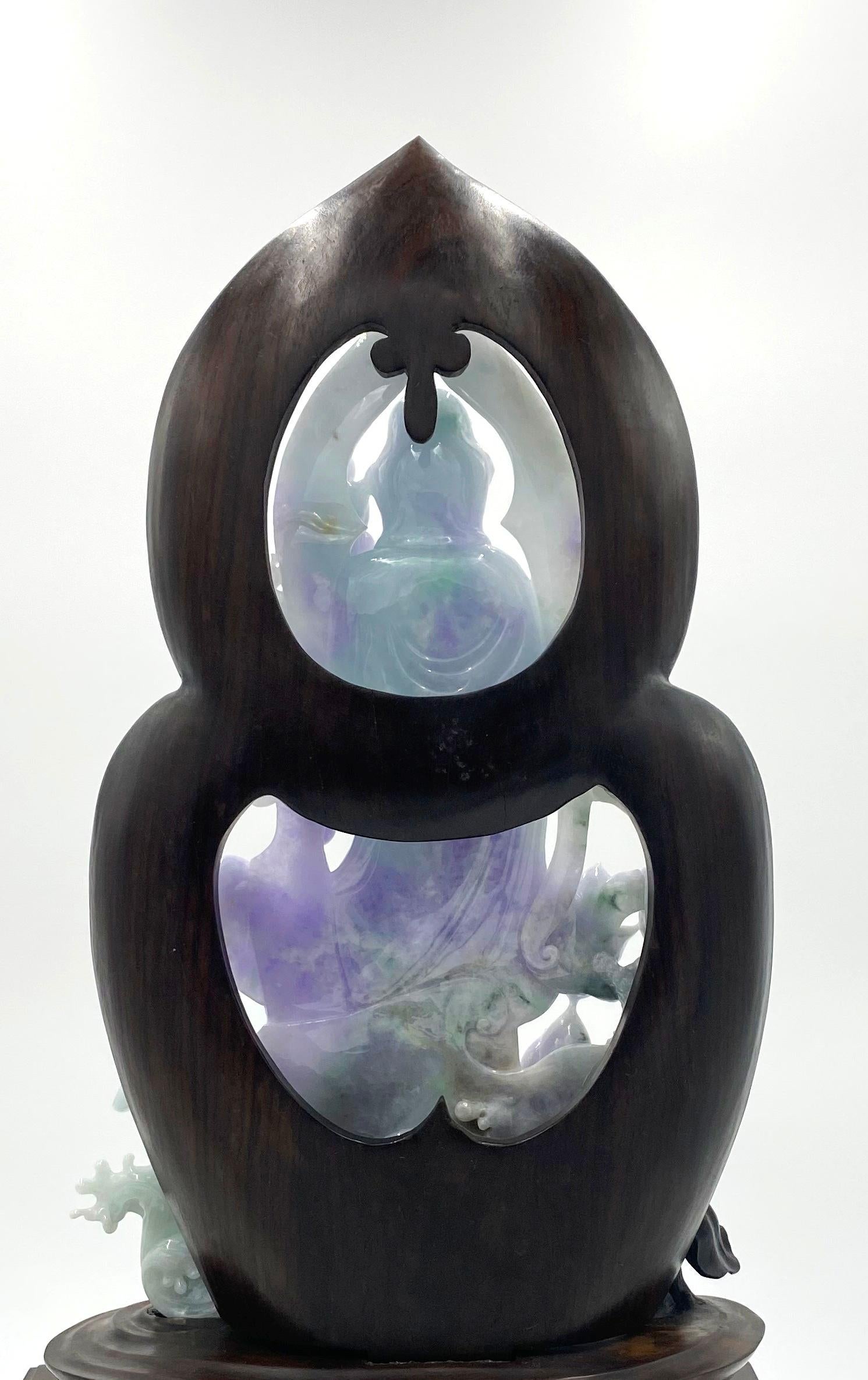 Jadeite Jade Standing Kwan Yin - Other Art Style Sculpture by Unknown