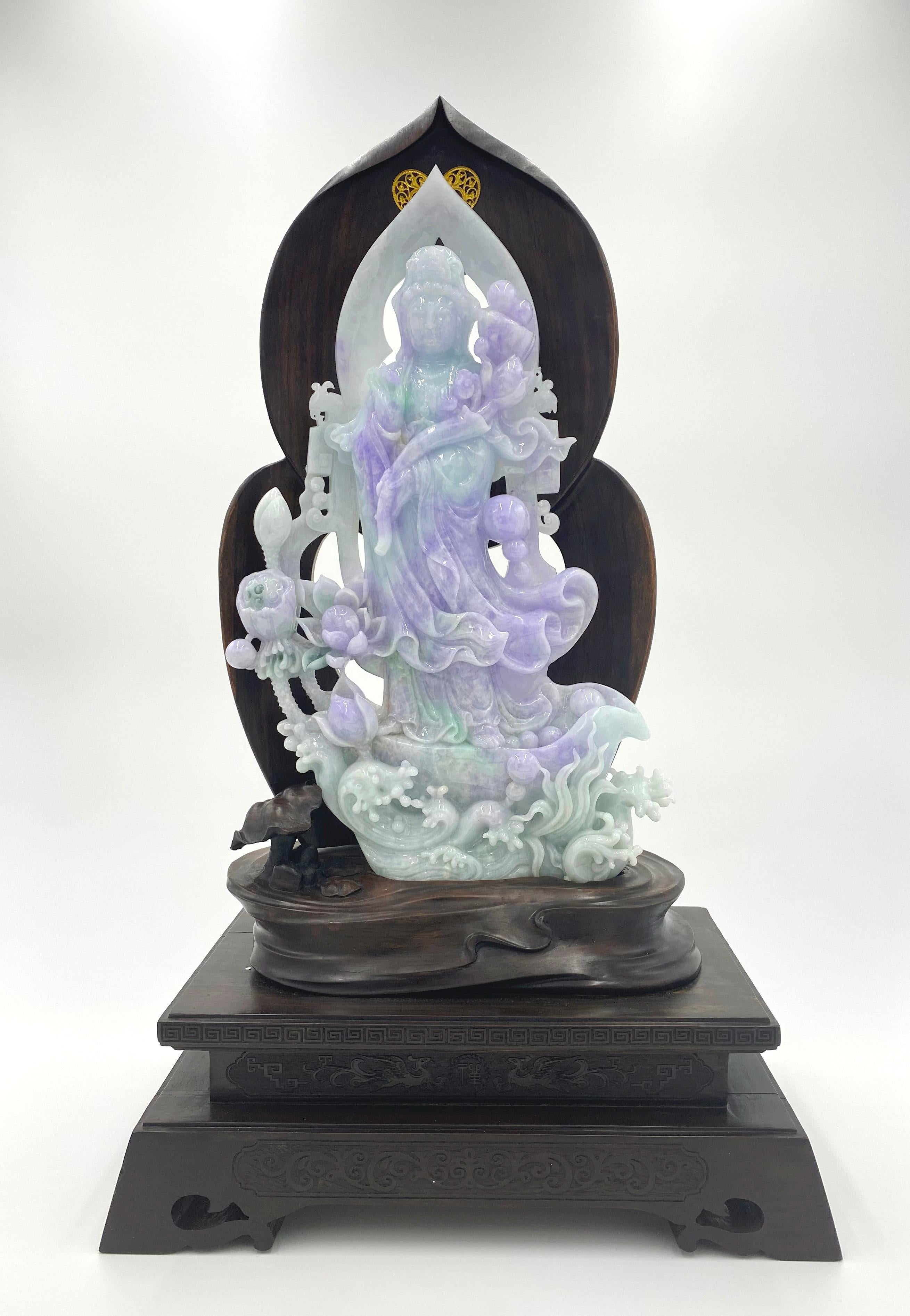 Unknown Figurative Sculpture - Jadeite Jade Standing Kwan Yin