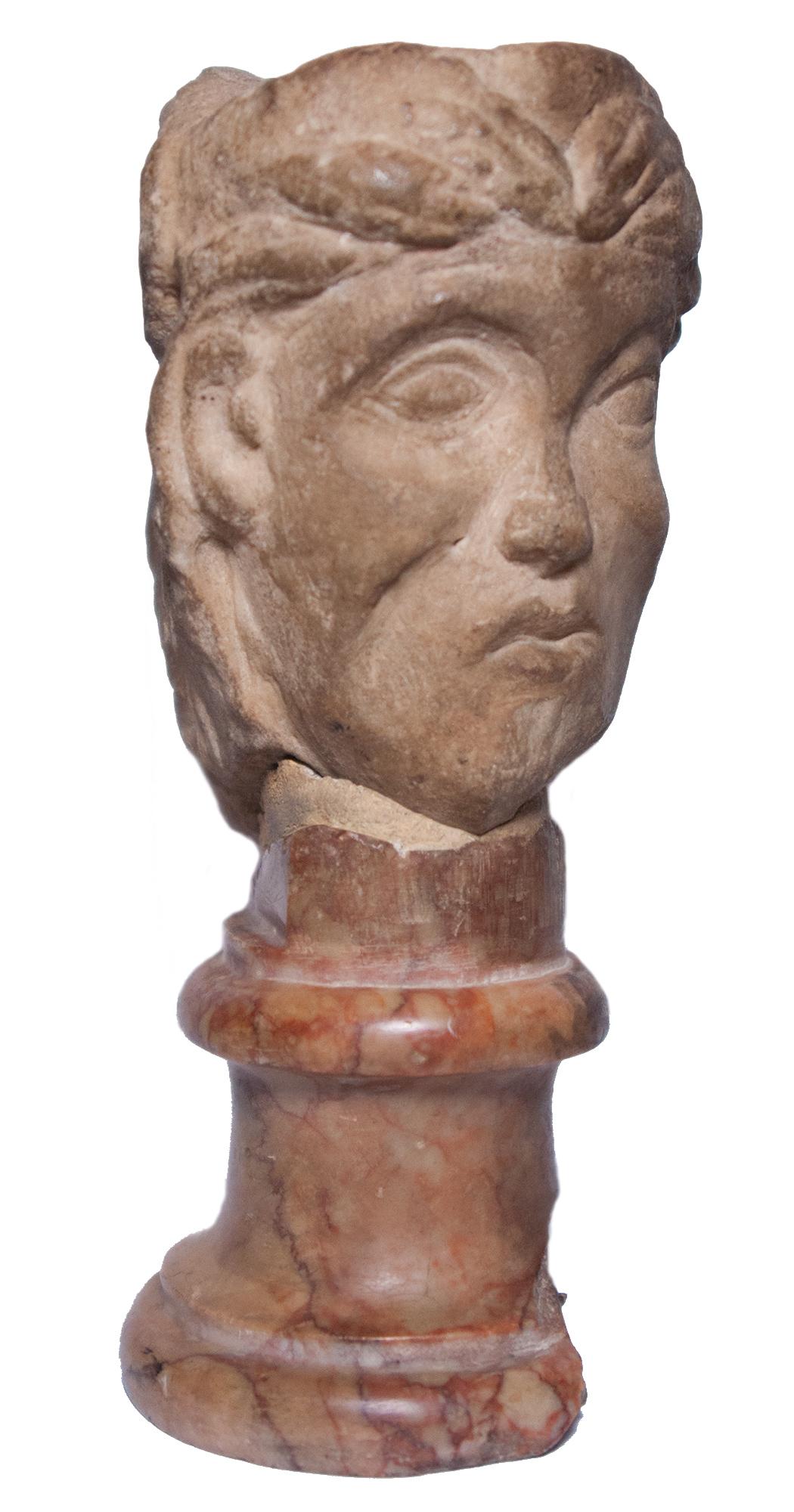 Janiform marble head, Italy, 12th-13th century - Brown Figurative Sculpture by Unknown