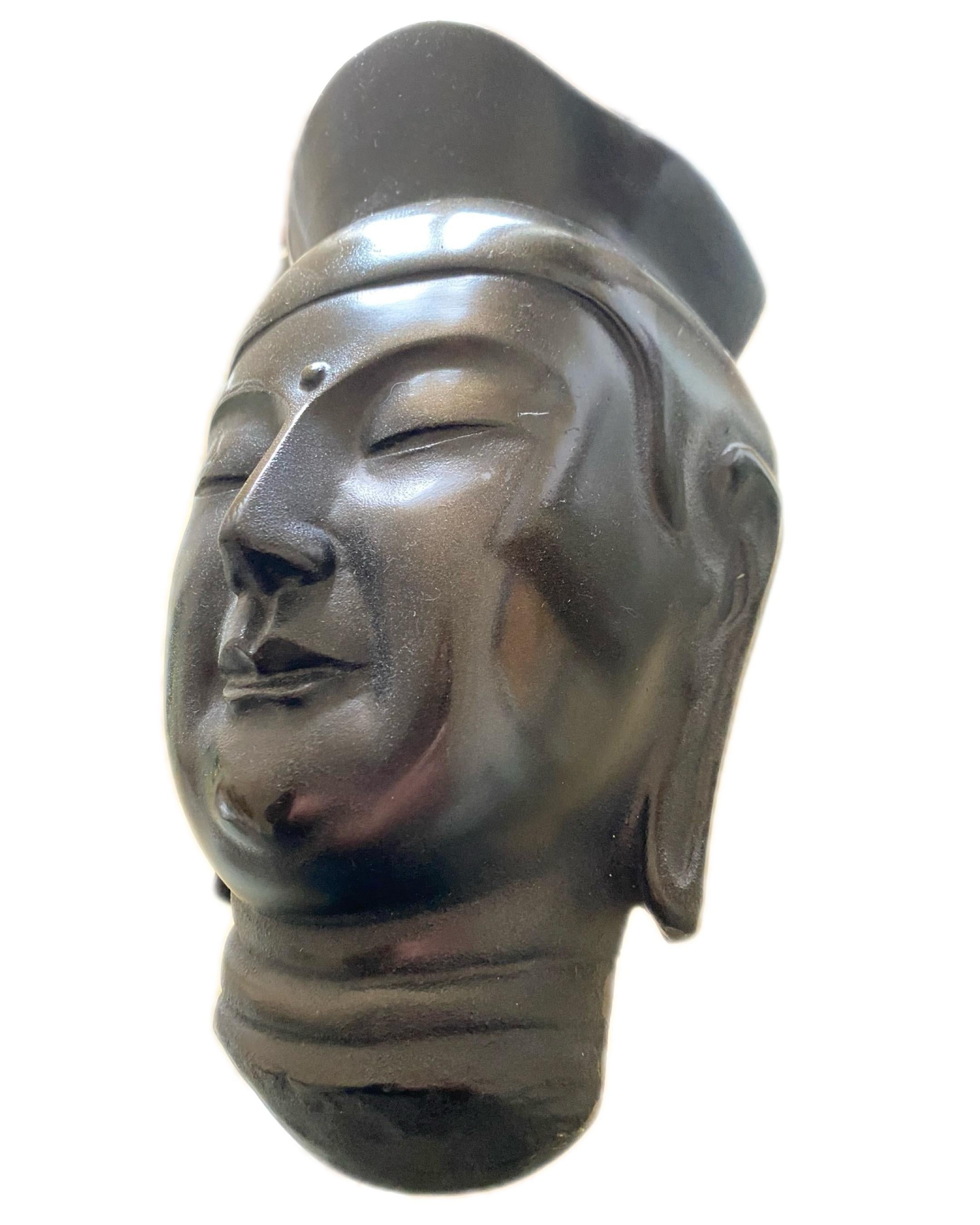 Japanese Buddha Bosatsu-Cast Iron sculpture mask-by Akaoka Copperware-GSY Select - Sculpture by Unknown