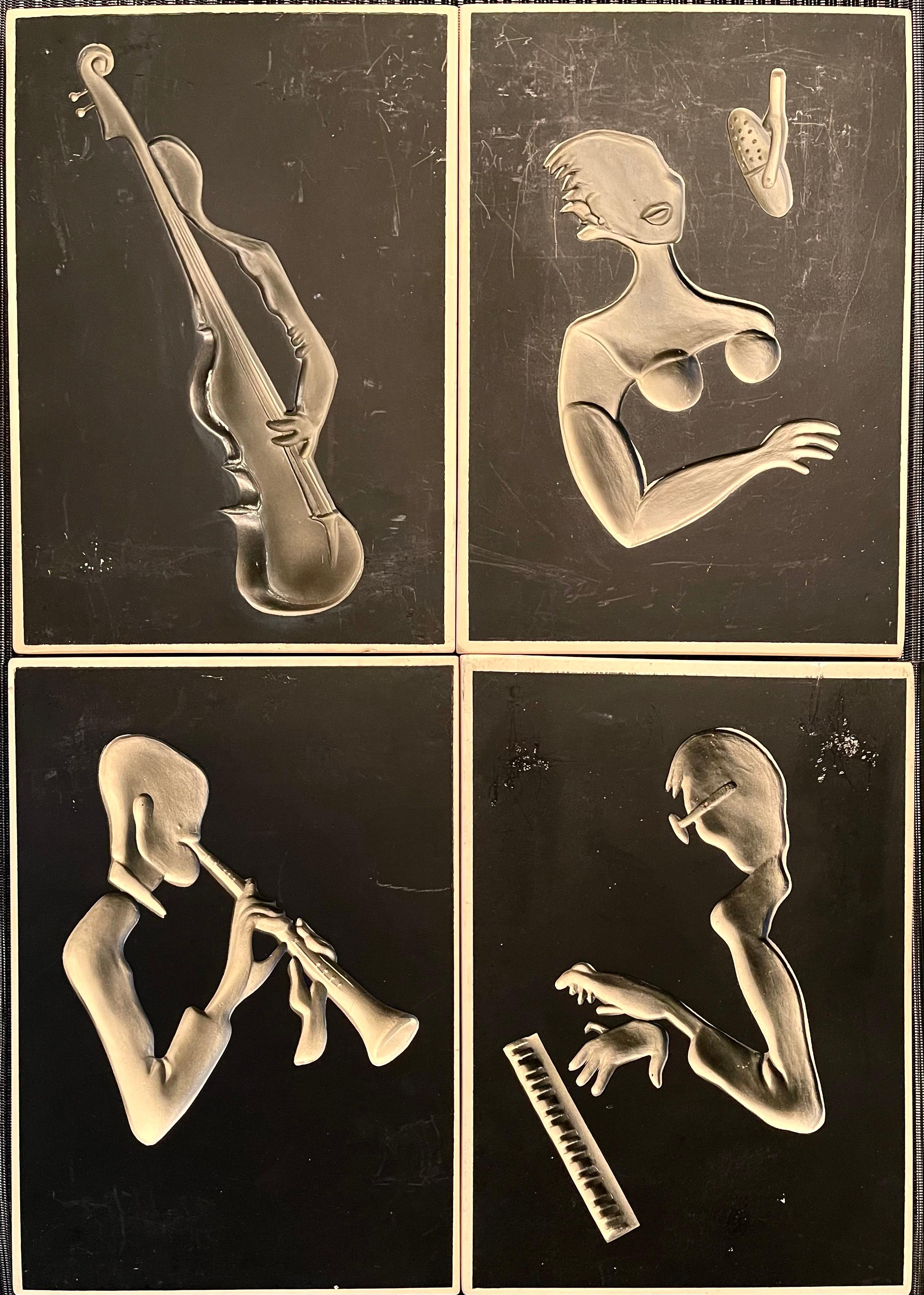 Unknown Figurative Sculpture - JAZZ MUSICIANS - FOUR WALL PLAQUES