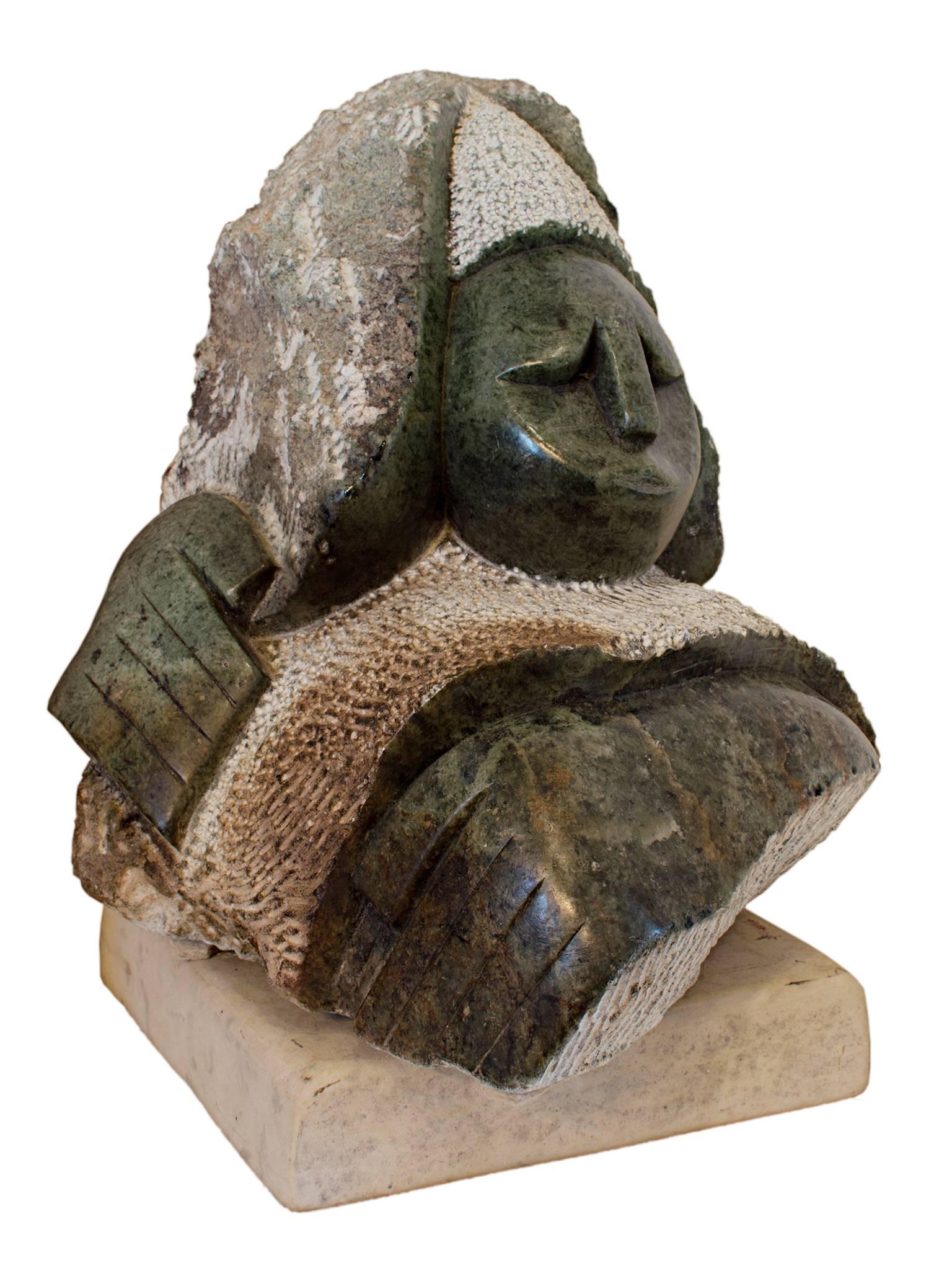 Unknown Figurative Sculpture - "Judge, " Original Green Serpentine Stone Sculpture by Corlet a Shona sculptor