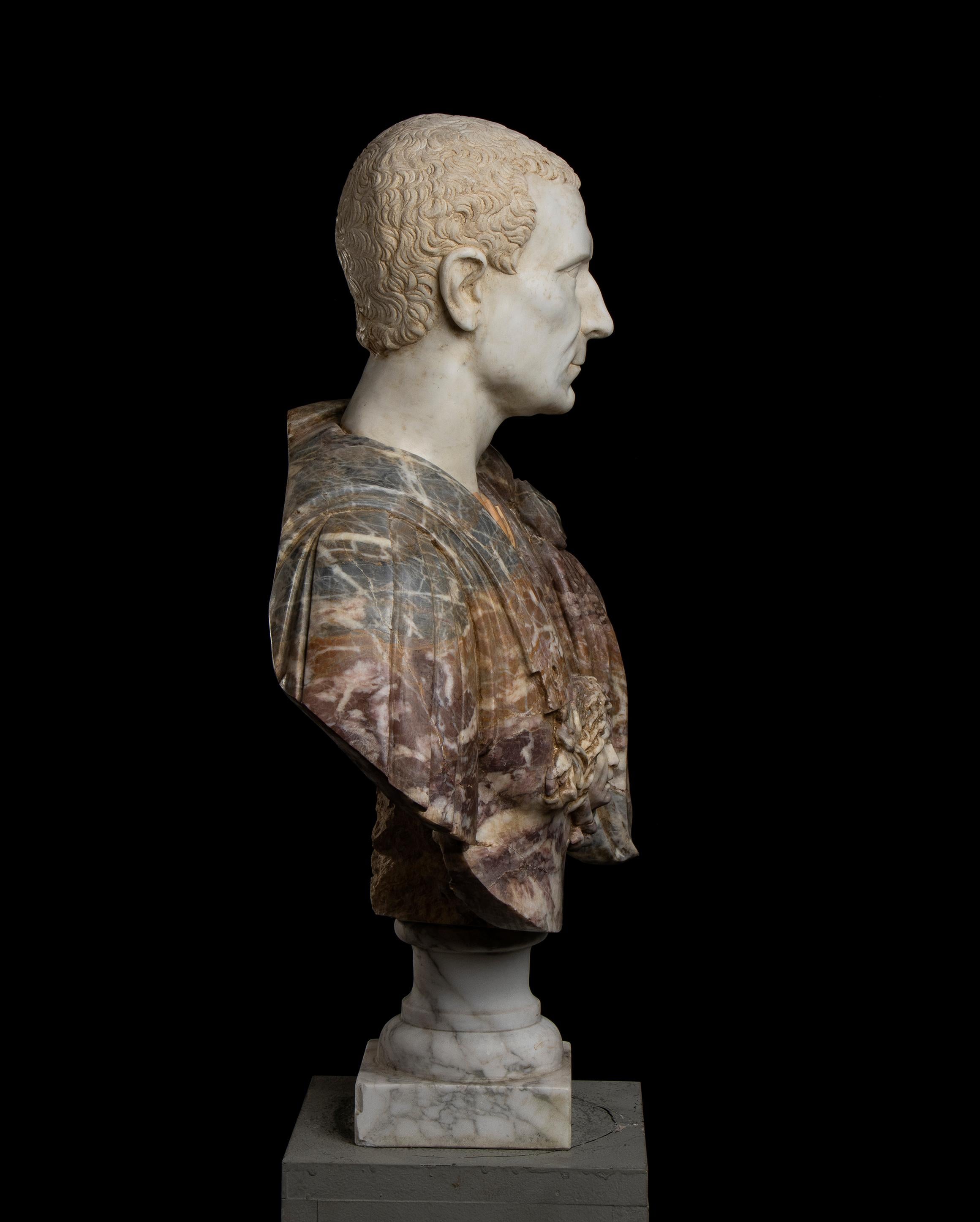 Julio César Mármoles Policromados Escultura Busto Retrato Clásico Romano Italiano 5