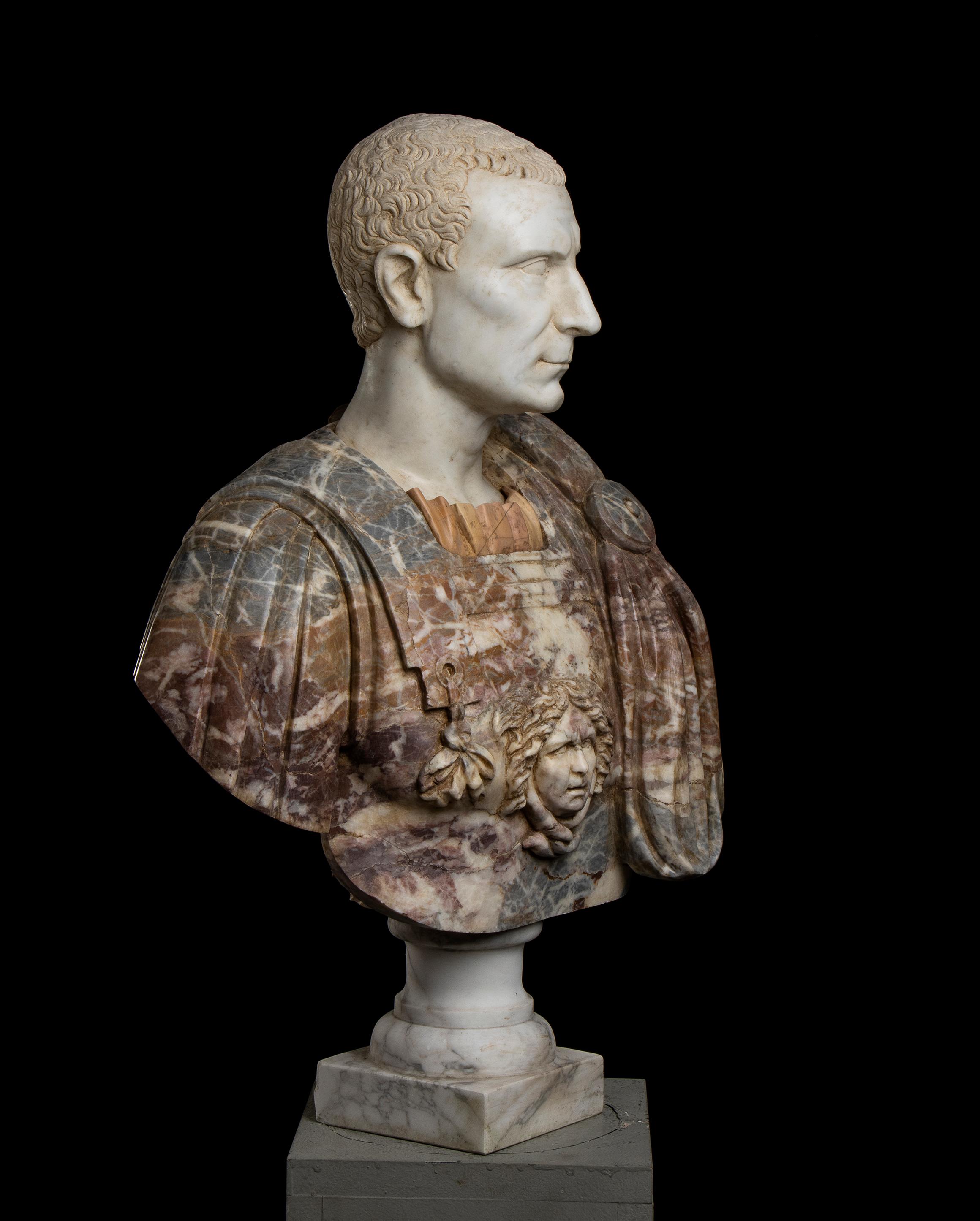 Julio César Mármoles Policromados Escultura Busto Retrato Clásico Romano Italiano 6