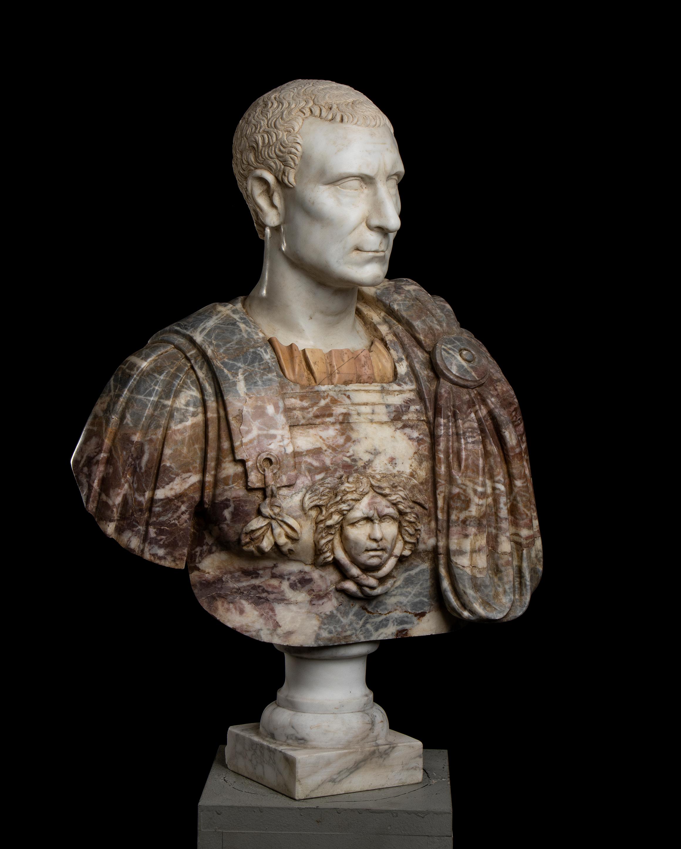 Julio César Mármoles Policromados Escultura Busto Retrato Clásico Romano Italiano 7