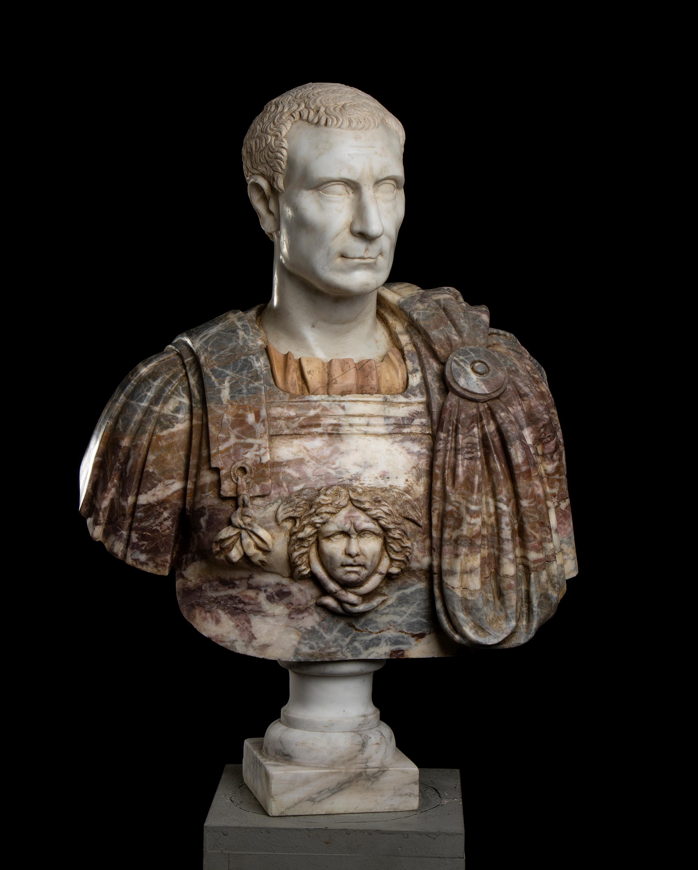 Julio César Mármoles Policromados Escultura Busto Retrato Clásico Romano Italiano 8