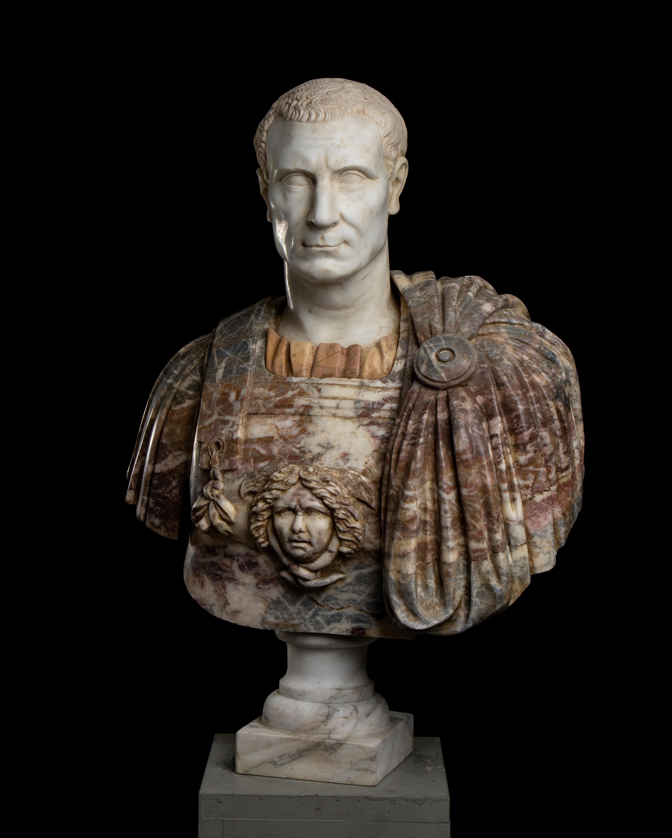 Julio César Mármoles Policromados Escultura Busto Retrato Clásico Romano Italiano - Sculpture de Unknown
