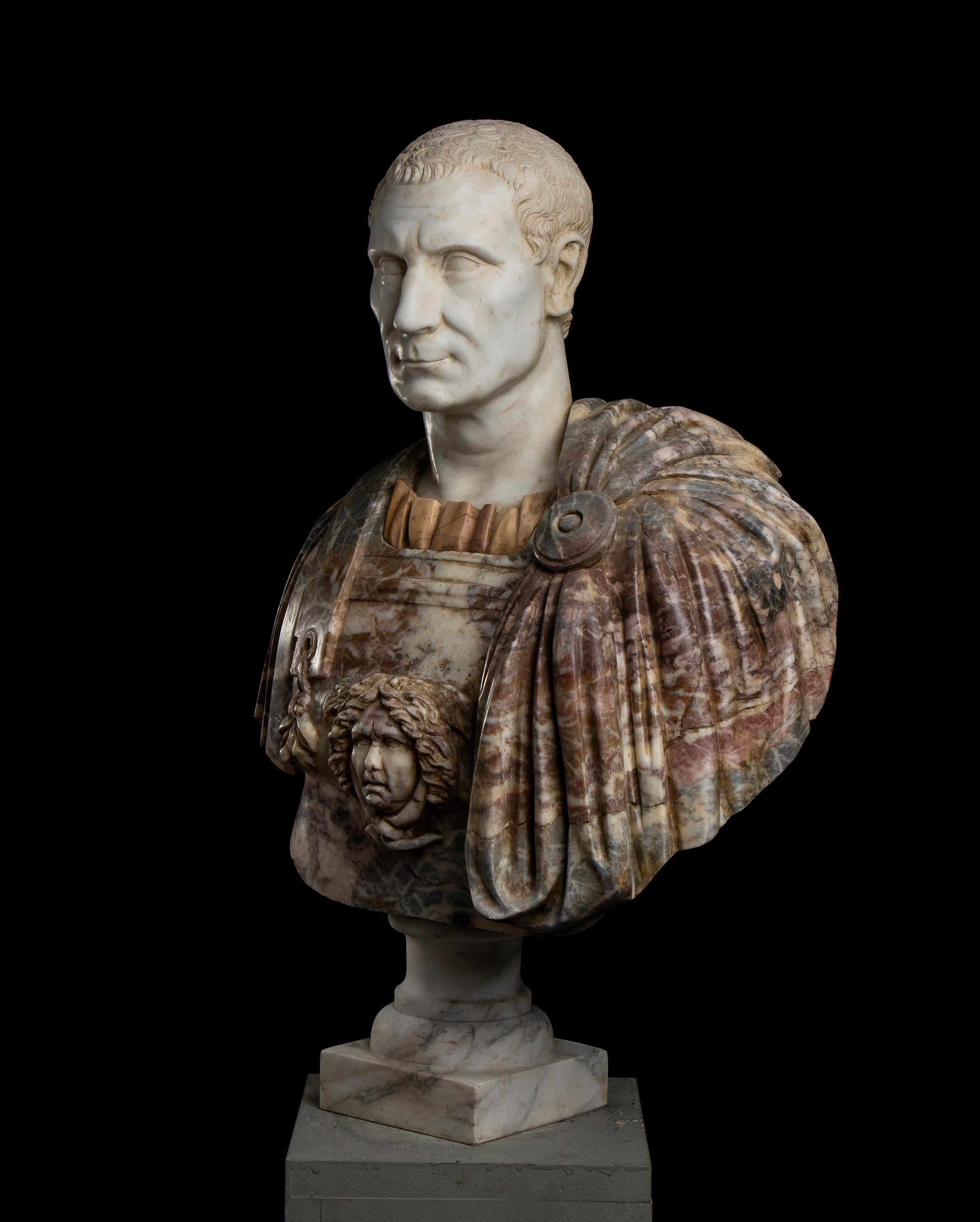 Julio César Mármoles Policromados Escultura Busto Retrato Clásico Romano Italiano - Sculpture Otro estilo de arte de Unknown