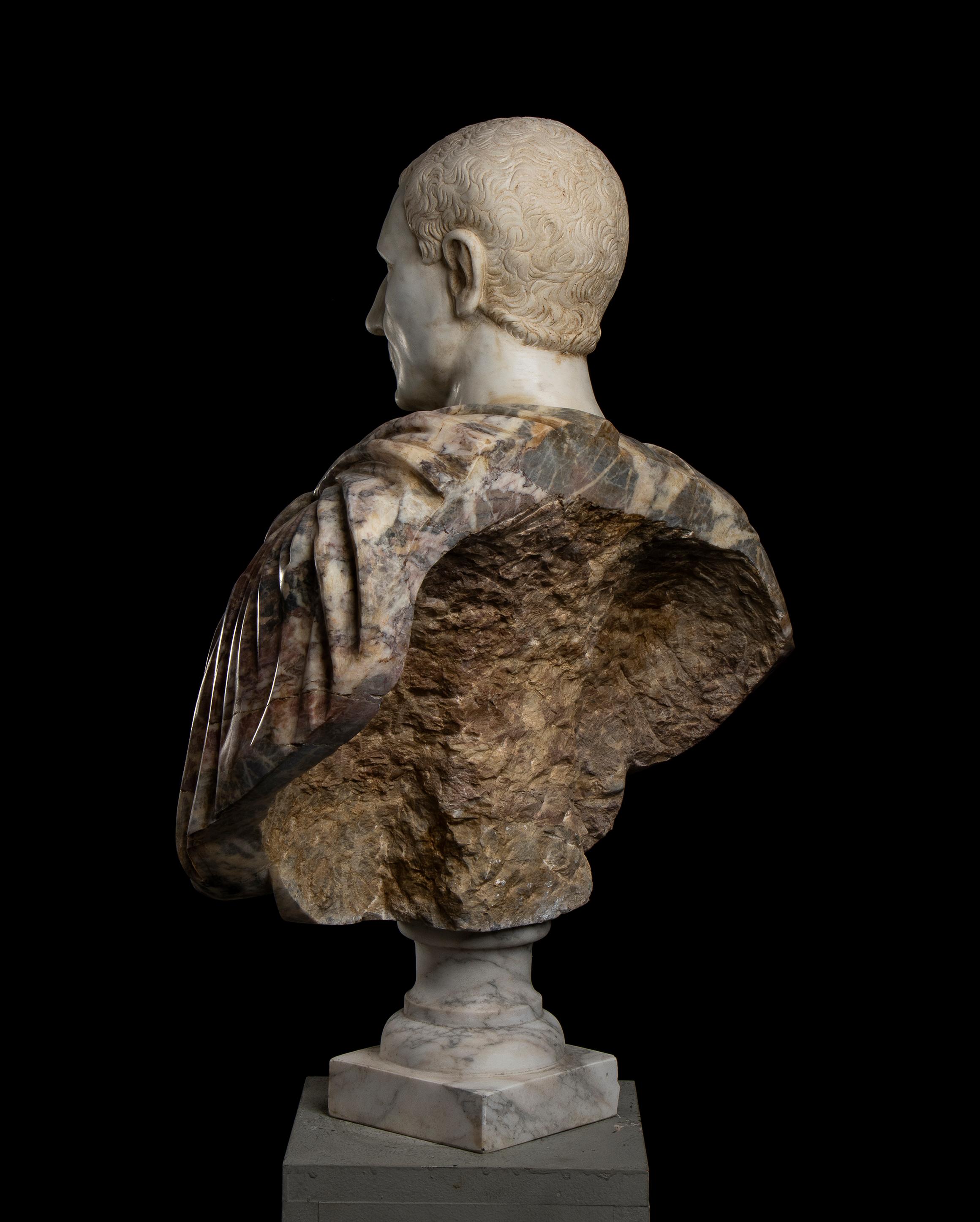 Julio César Mármoles Policromados Escultura Busto Retrato Clásico Romano Italiano 1