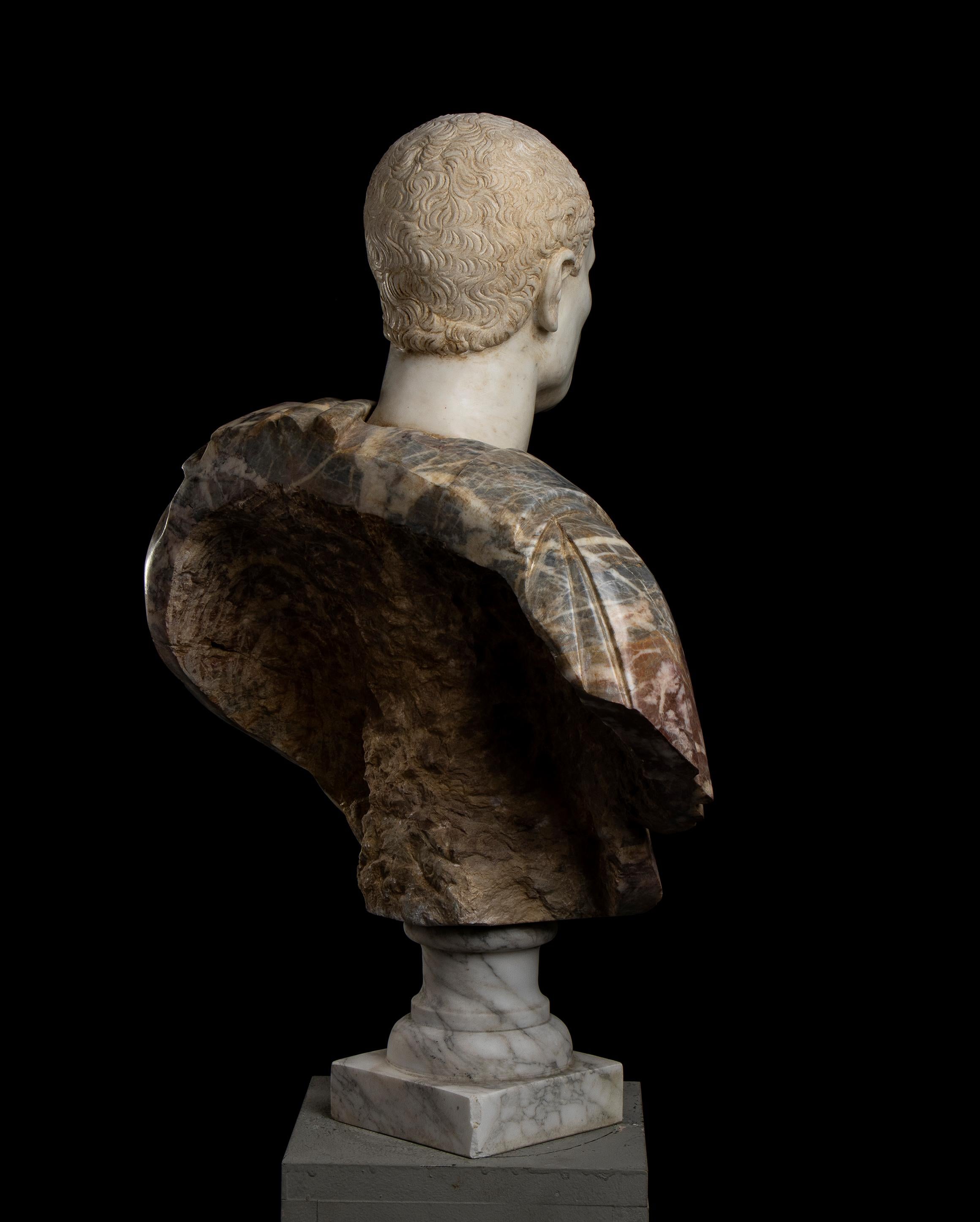 Julio César Mármoles Policromados Escultura Busto Retrato Clásico Romano Italiano 4