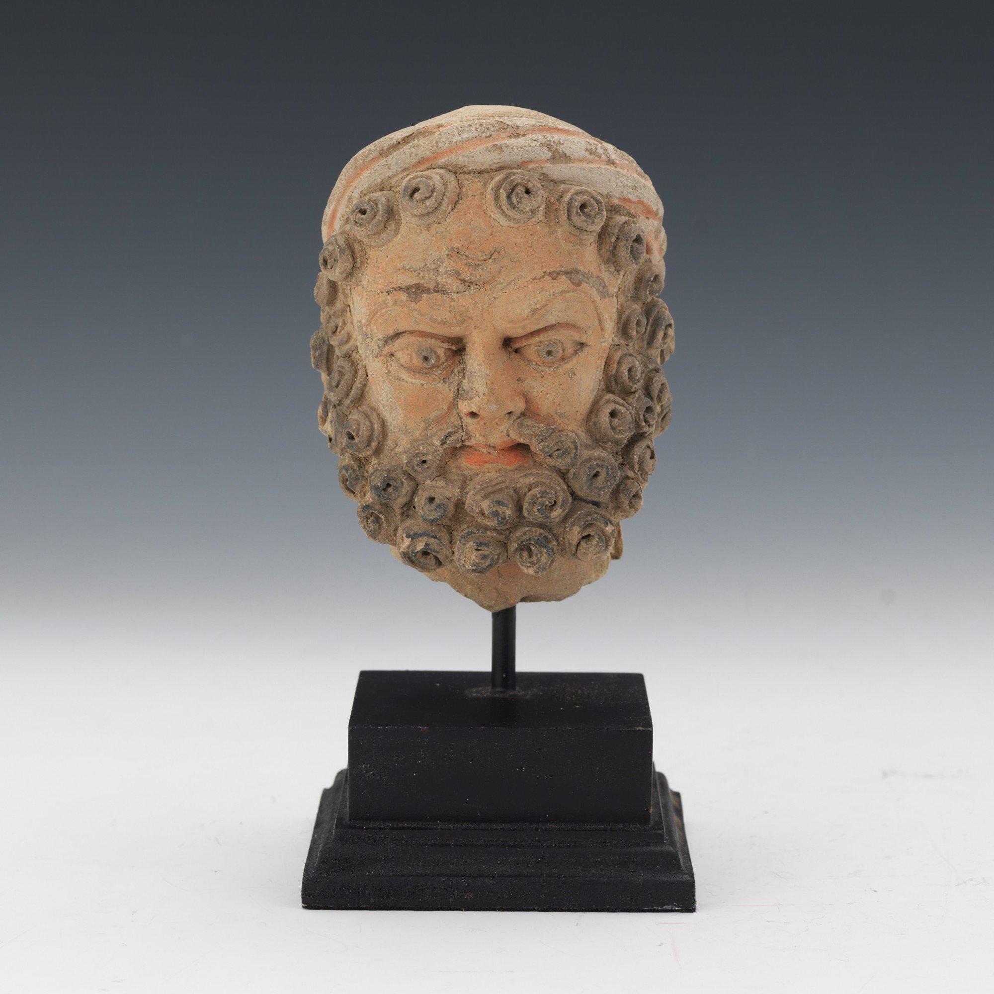 Kashan Terracotta Head of a Bearded Man, c. 1st-2nd Century AD - Sculpture by Unknown